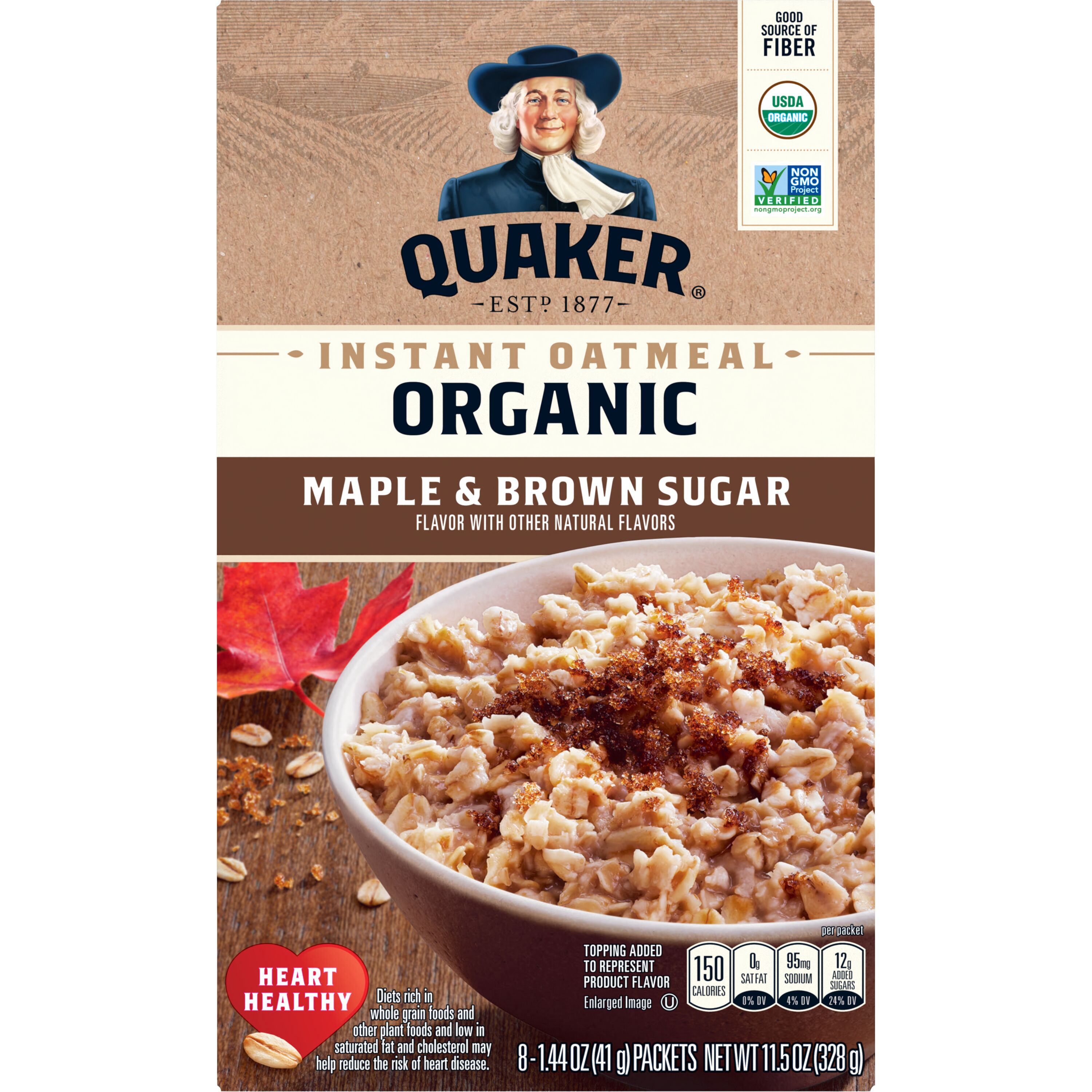 Quaker, Organic, Maple & Brown Sugar Flavor, Instant Oatmeal