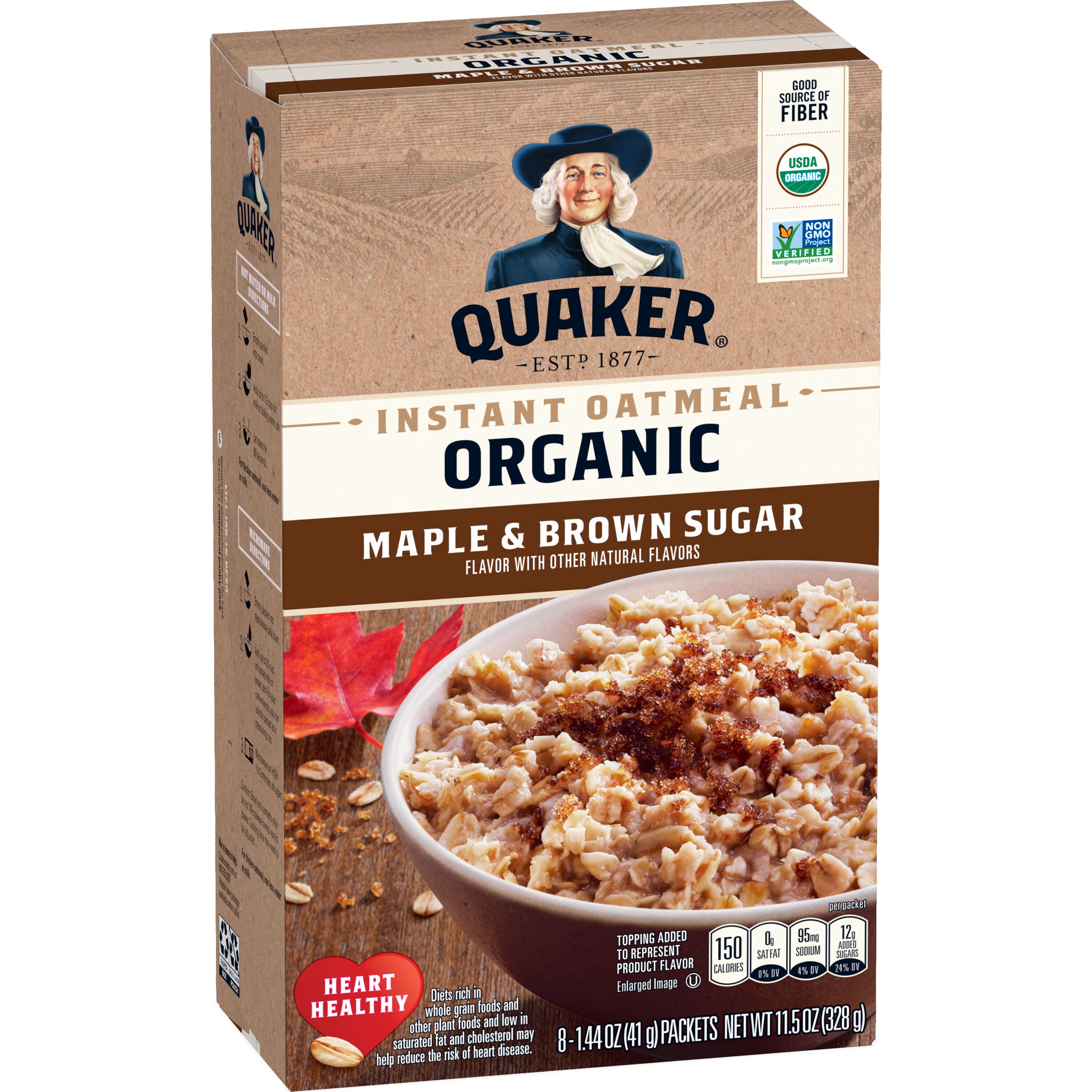 Quaker, Organic, Maple & Brown Sugar Flavor, Instant Oatmeal thumbnail