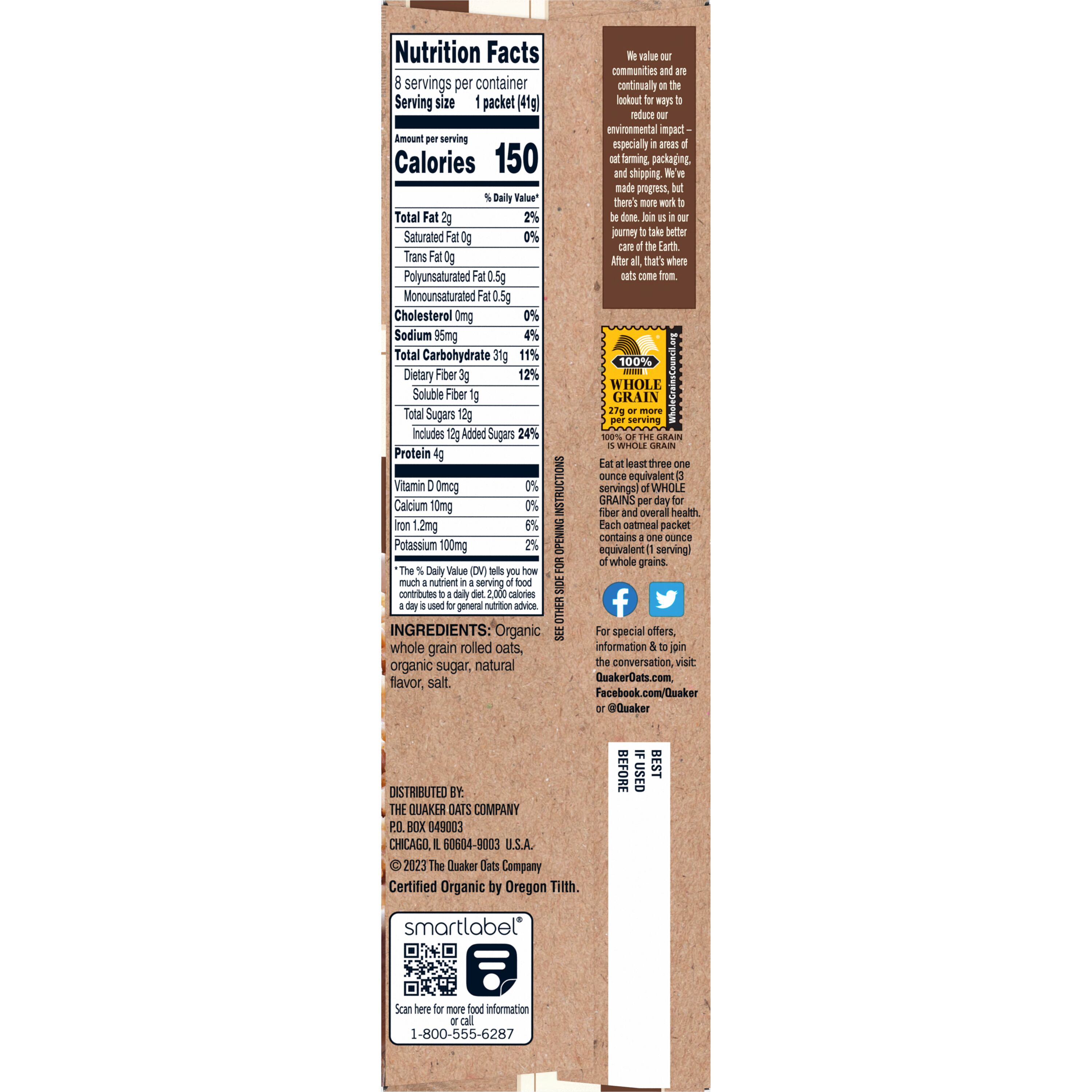Quaker, Organic, Maple & Brown Sugar Flavor, Instant Oatmeal thumbnail