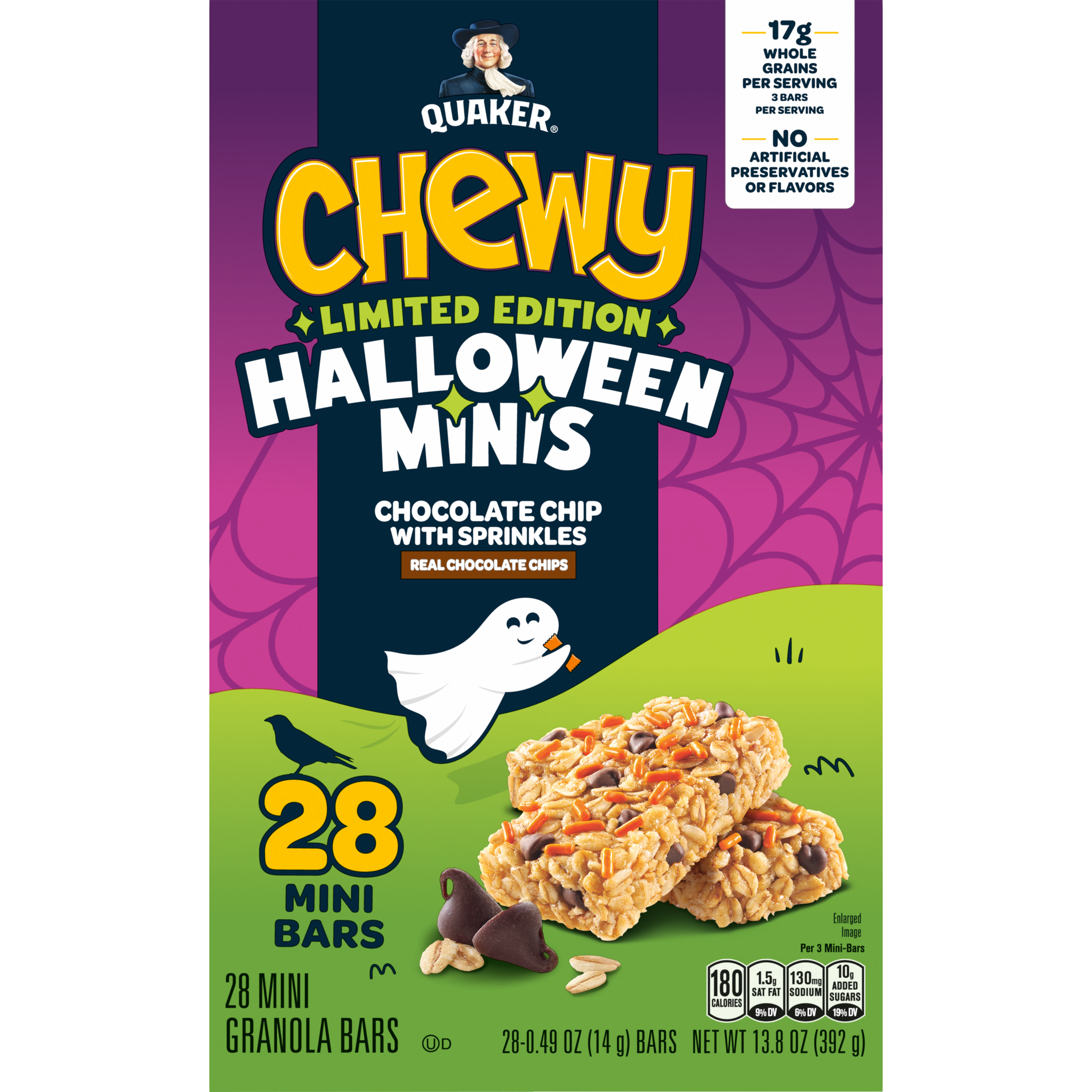 Quaker, Chewy, Halloween Minis, Chocolate Chip With Sprinkles, Mini Granola Bars