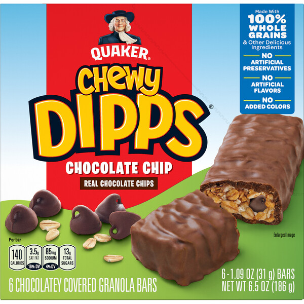 Quaker, Chewy Dipps, Chocolate Chip, Chocolatey Covered Granola Bars