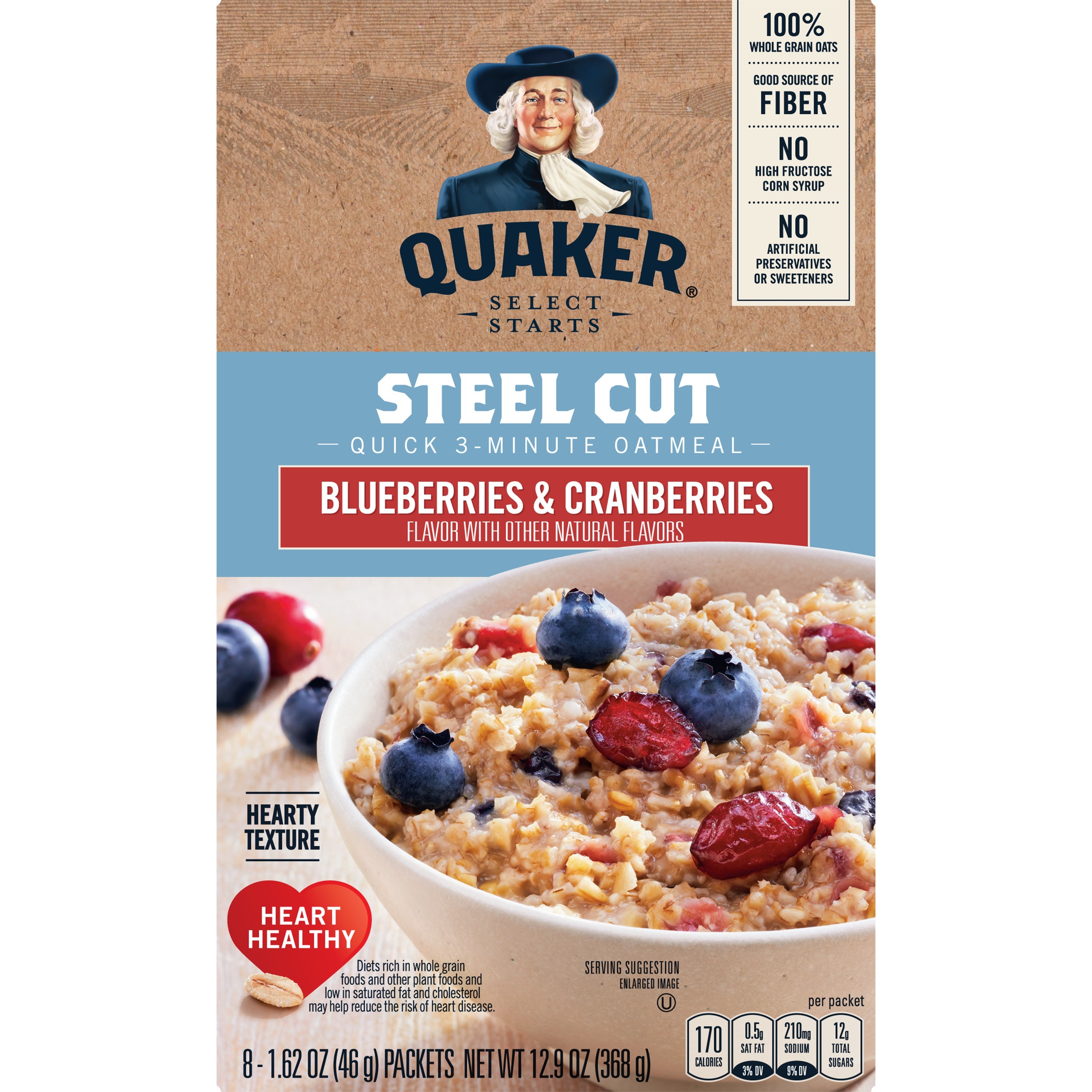 Quaker, Select Starts, Steel Cut, Blueberries & Cranberries Flavor, Quick 3-Minute Oatmeal