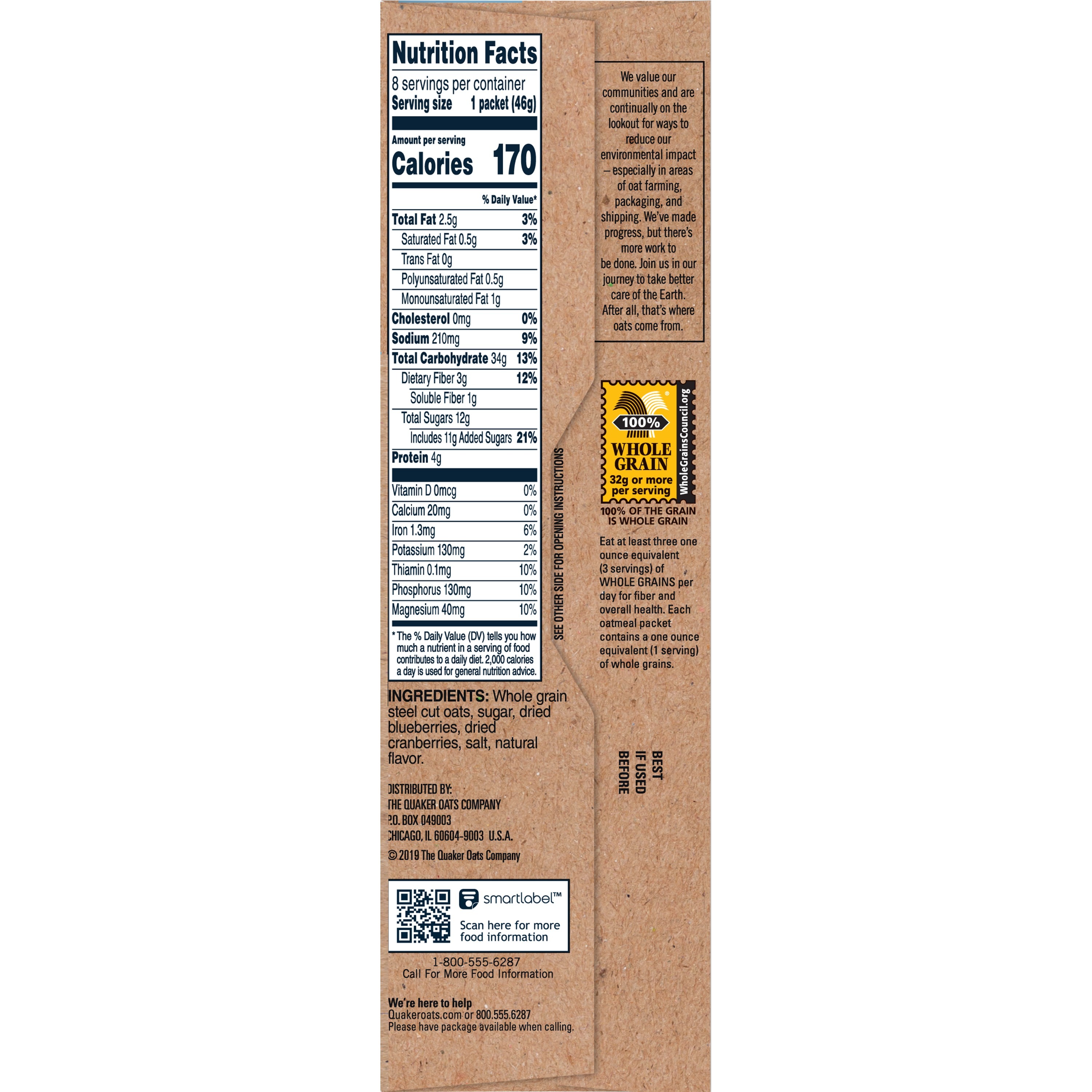 Quaker, Select Starts, Steel Cut, Blueberries & Cranberries Flavor, Quick 3-Minute Oatmeal thumbnail
