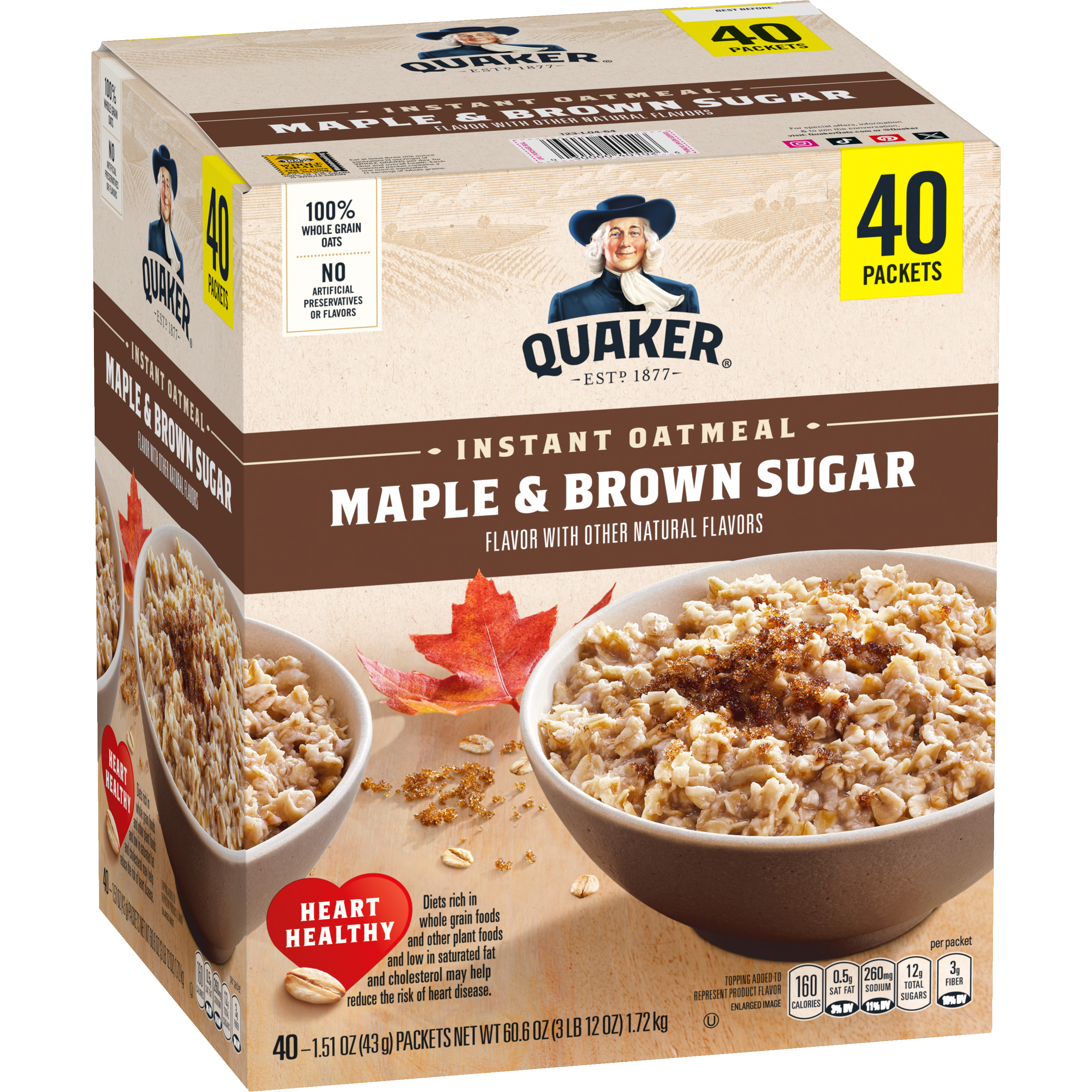 Quaker, Maple & Brown Sugar Flavor, Instant Oatmeal thumbnail