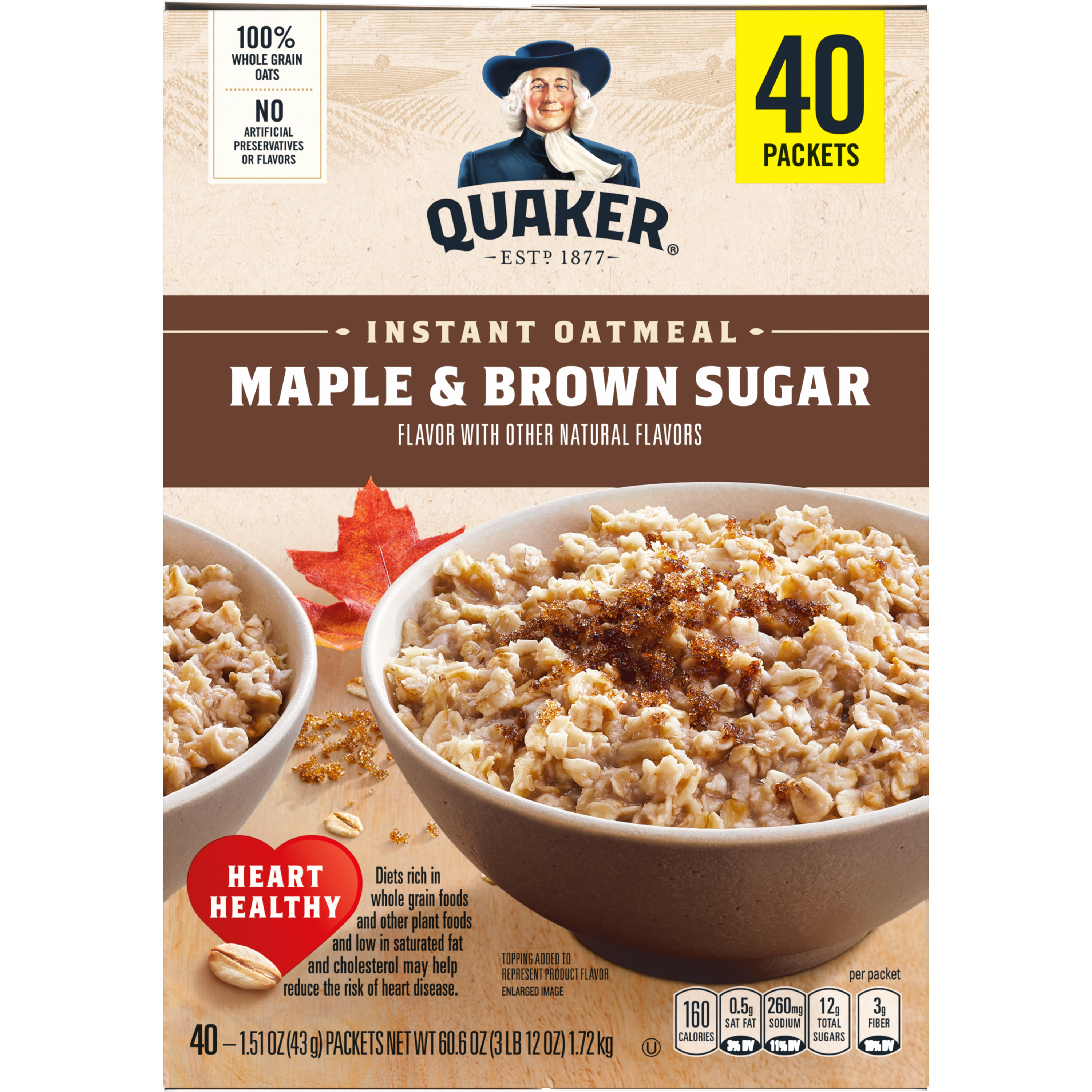 Quaker, Maple & Brown Sugar Flavor, Instant Oatmeal thumbnail