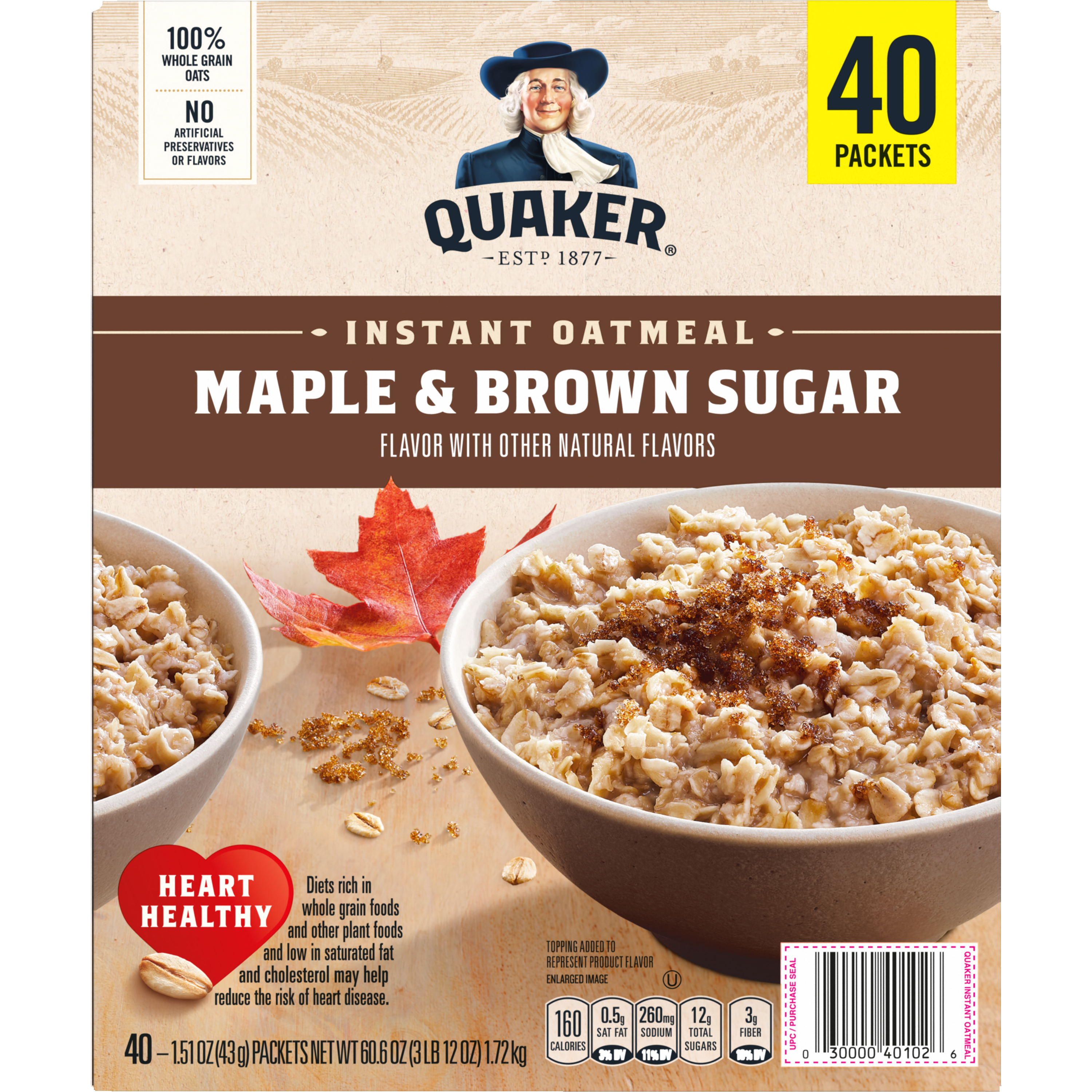 Quaker, Maple & Brown Sugar Flavor, Instant Oatmeal thumbnail