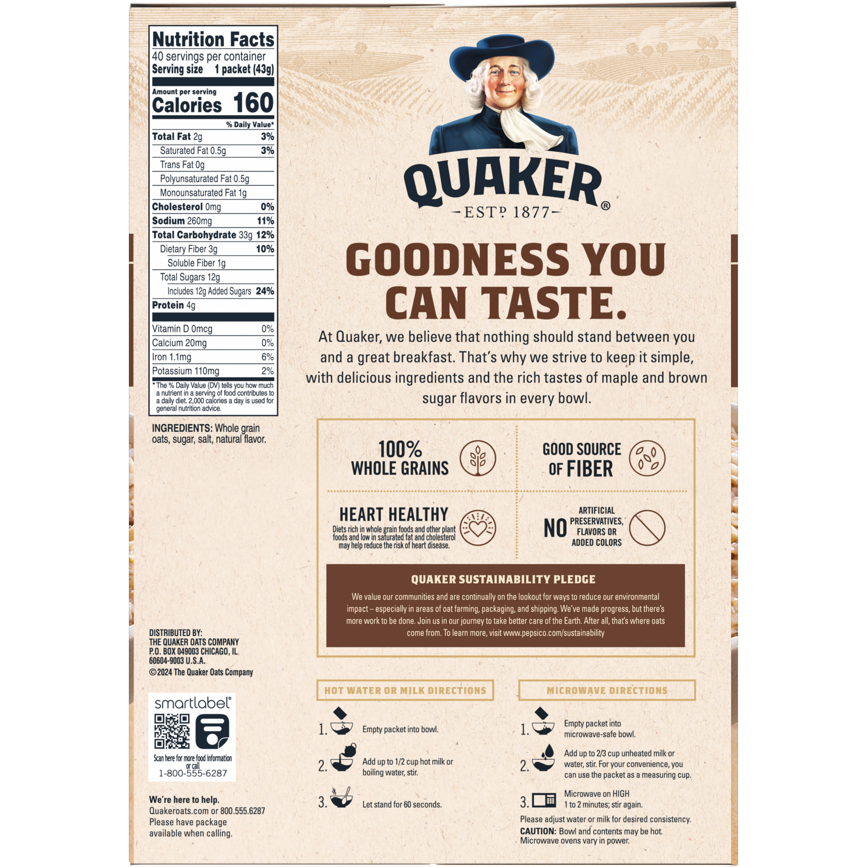 Quaker, Maple & Brown Sugar Flavor, Instant Oatmeal thumbnail