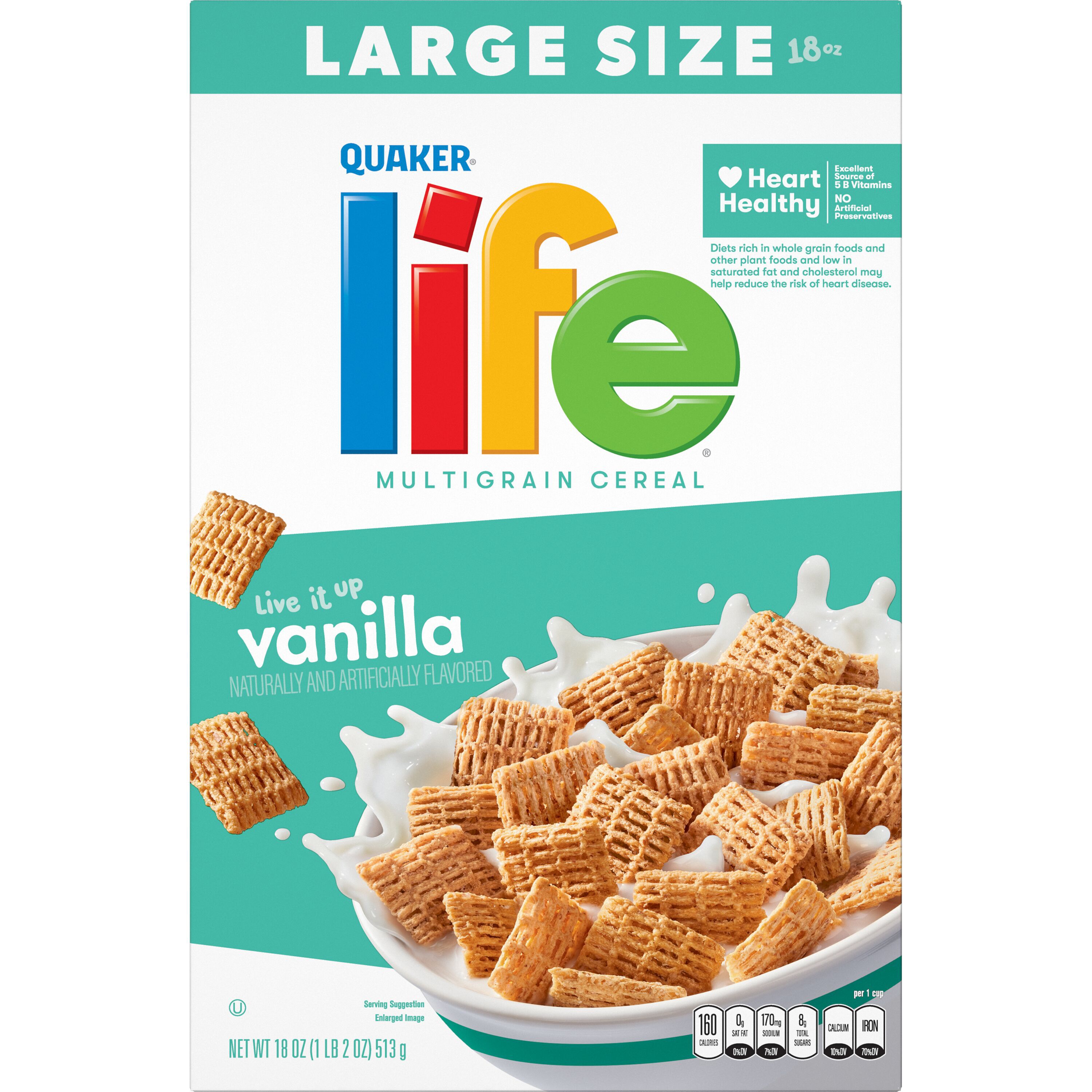 Quaker, Life, Large Size, Vanilla Naturally And Artificially Flavored, Multigrain Cereal