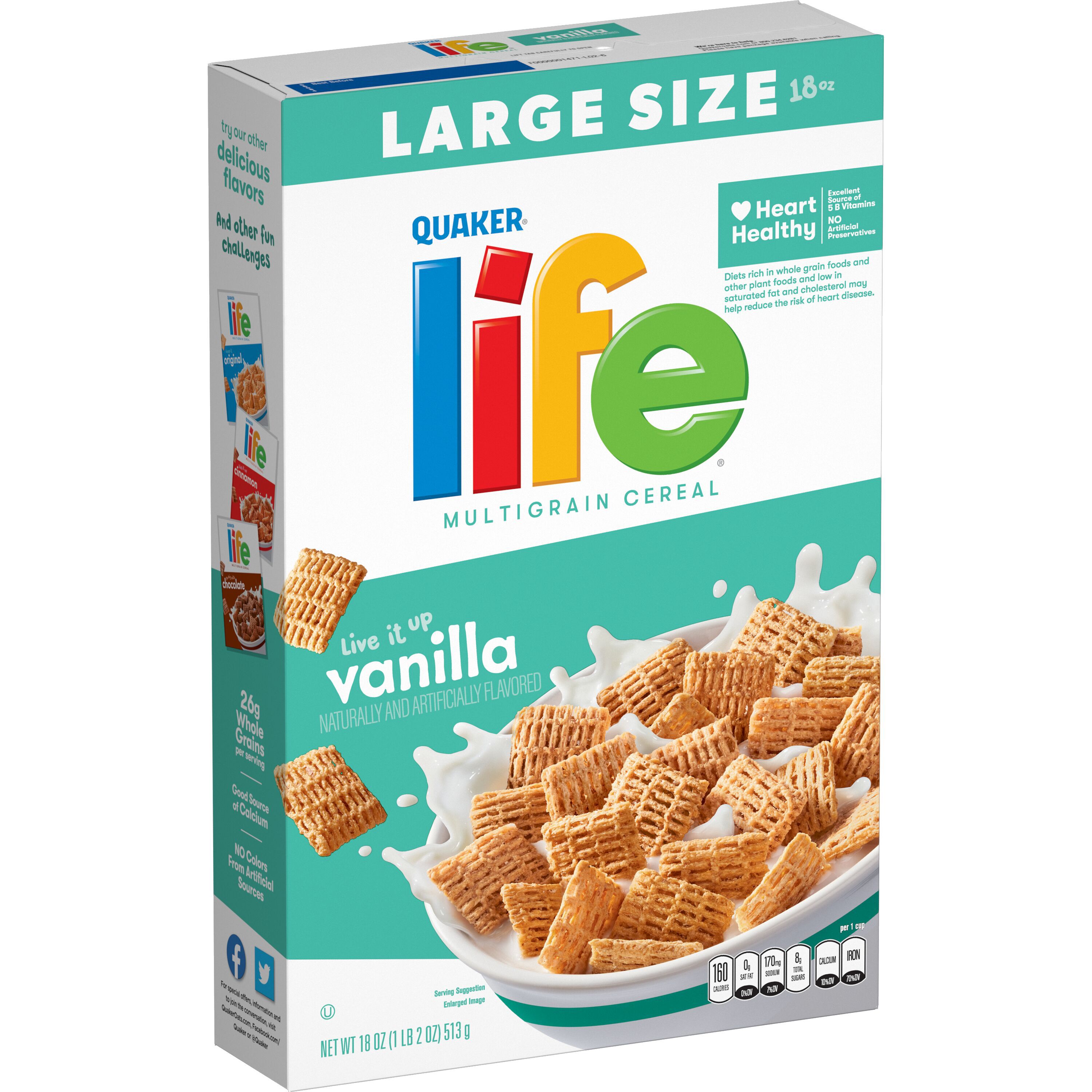 Quaker, Life, Large Size, Vanilla Naturally And Artificially Flavored, Multigrain Cereal thumbnail