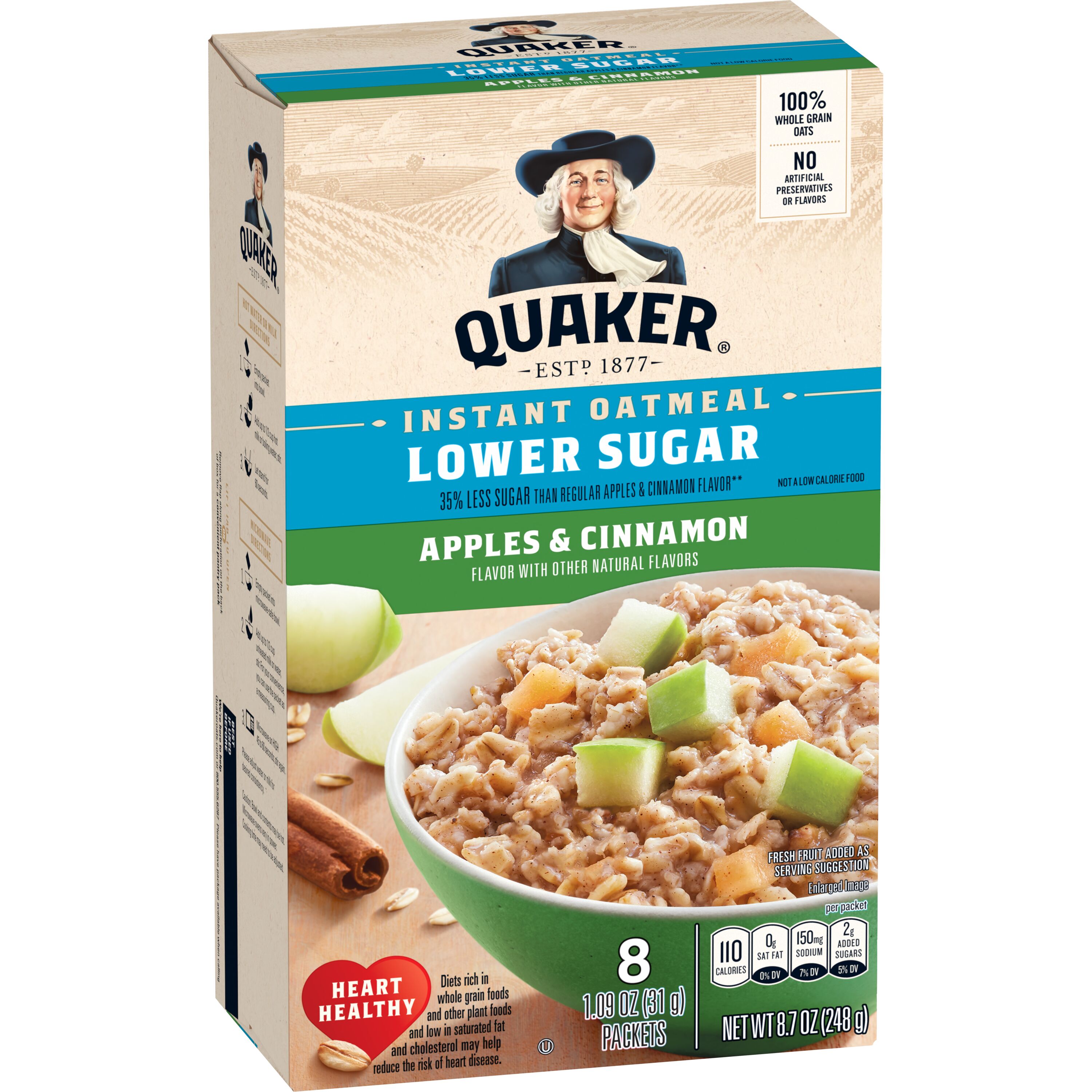 Quaker, Lower Sugar, Apples & Cinnamon Flavor, Instant Oatmeal thumbnail