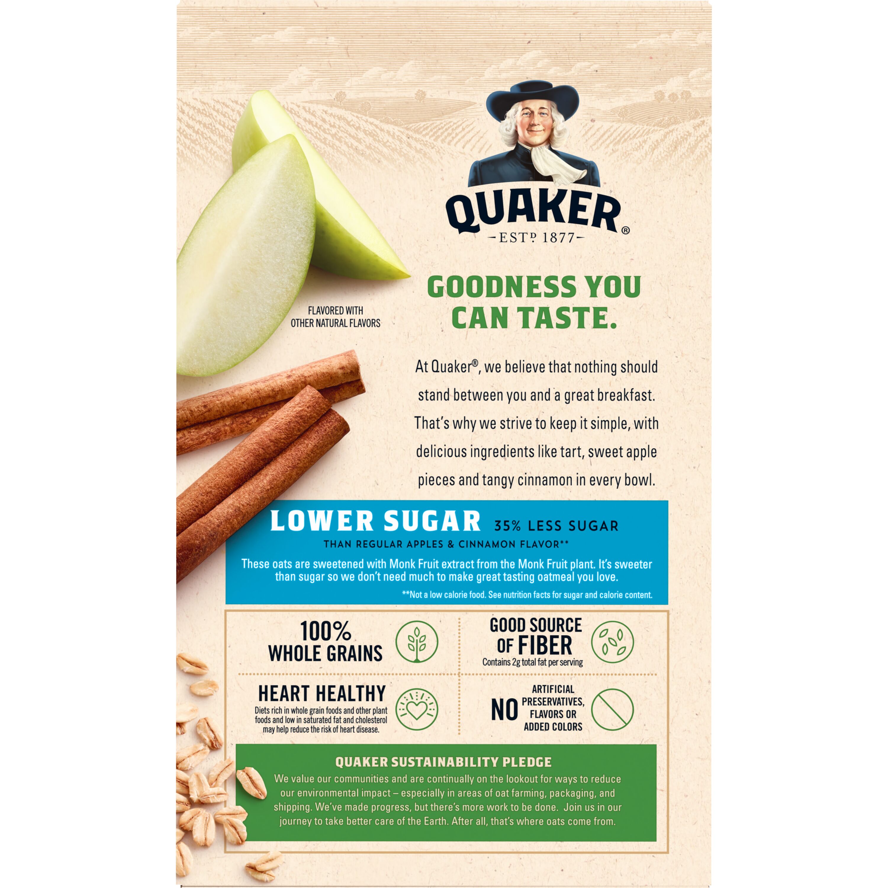 Quaker, Lower Sugar, Apples & Cinnamon Flavor, Instant Oatmeal thumbnail