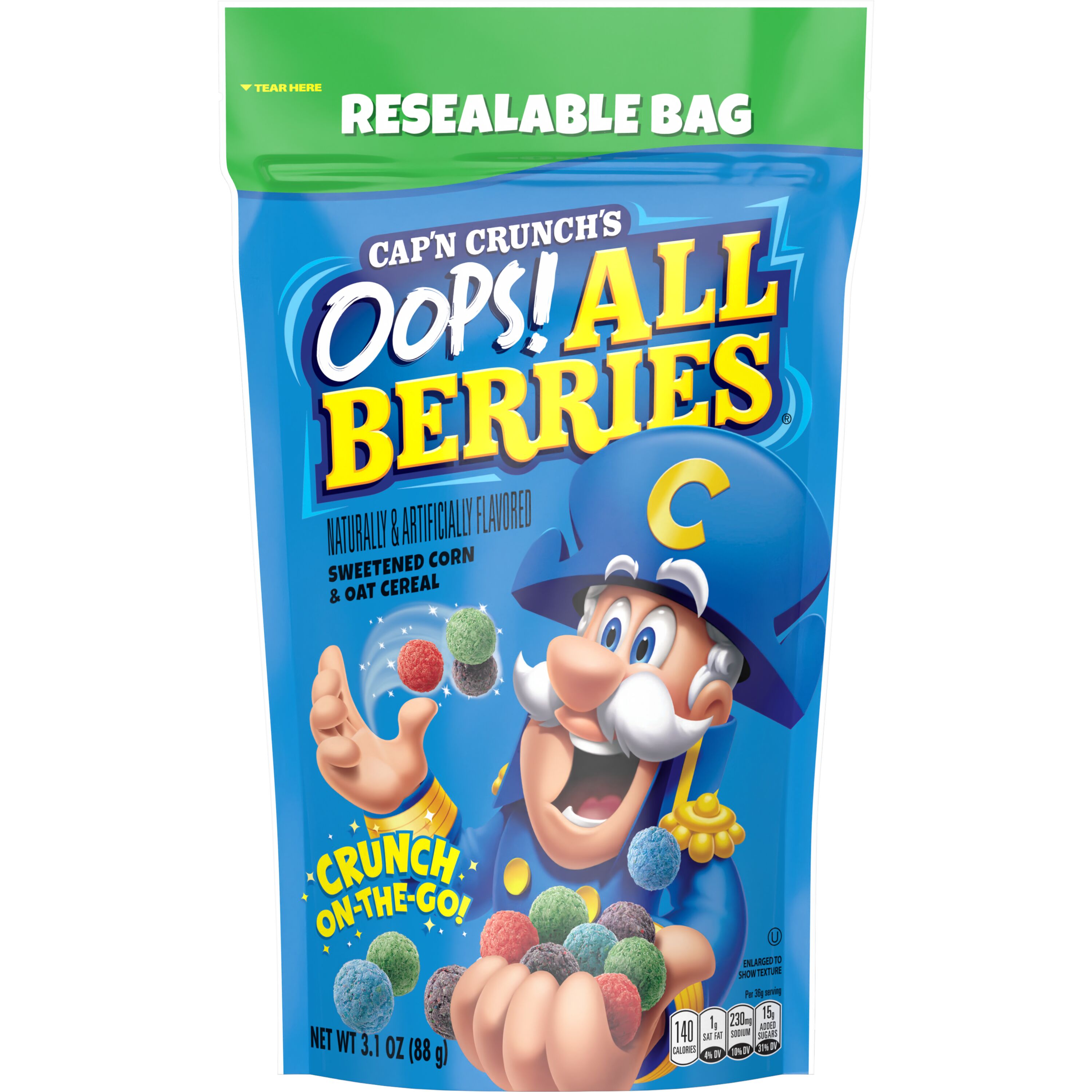 Cap'n Crunch's, Oops! All Berries, Naturally & Artificially Flavored, Sweetened Corn & Oat Cereal
