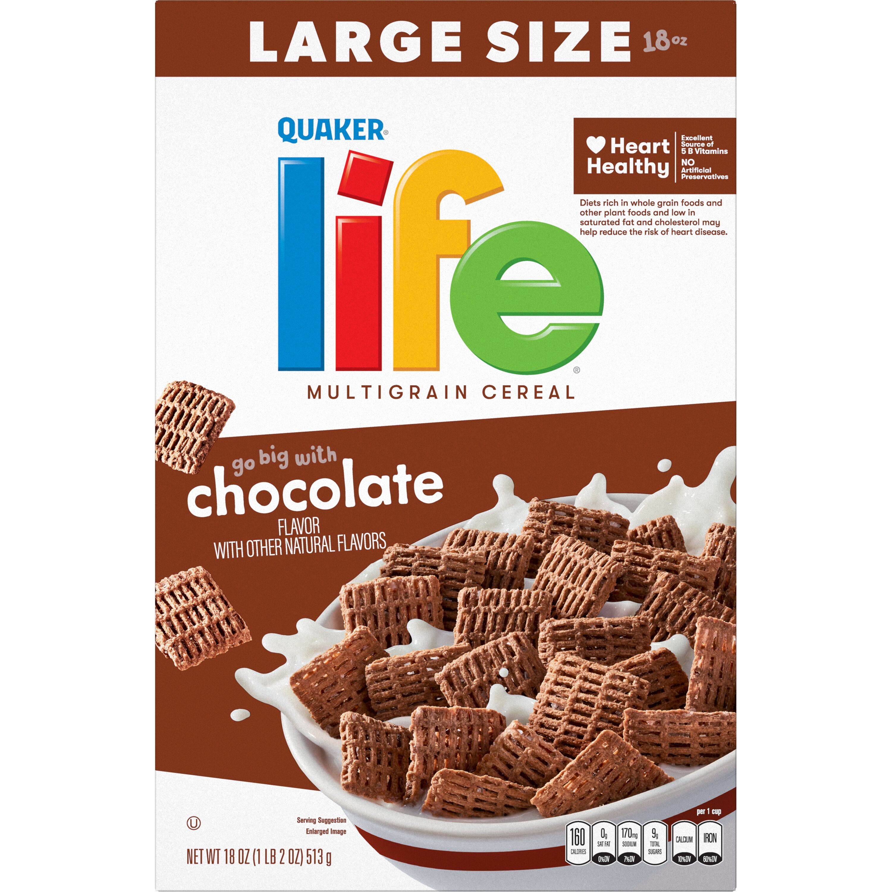 Quaker, Life, Large Size, Chocolate Flavor, Multigrain Cereal