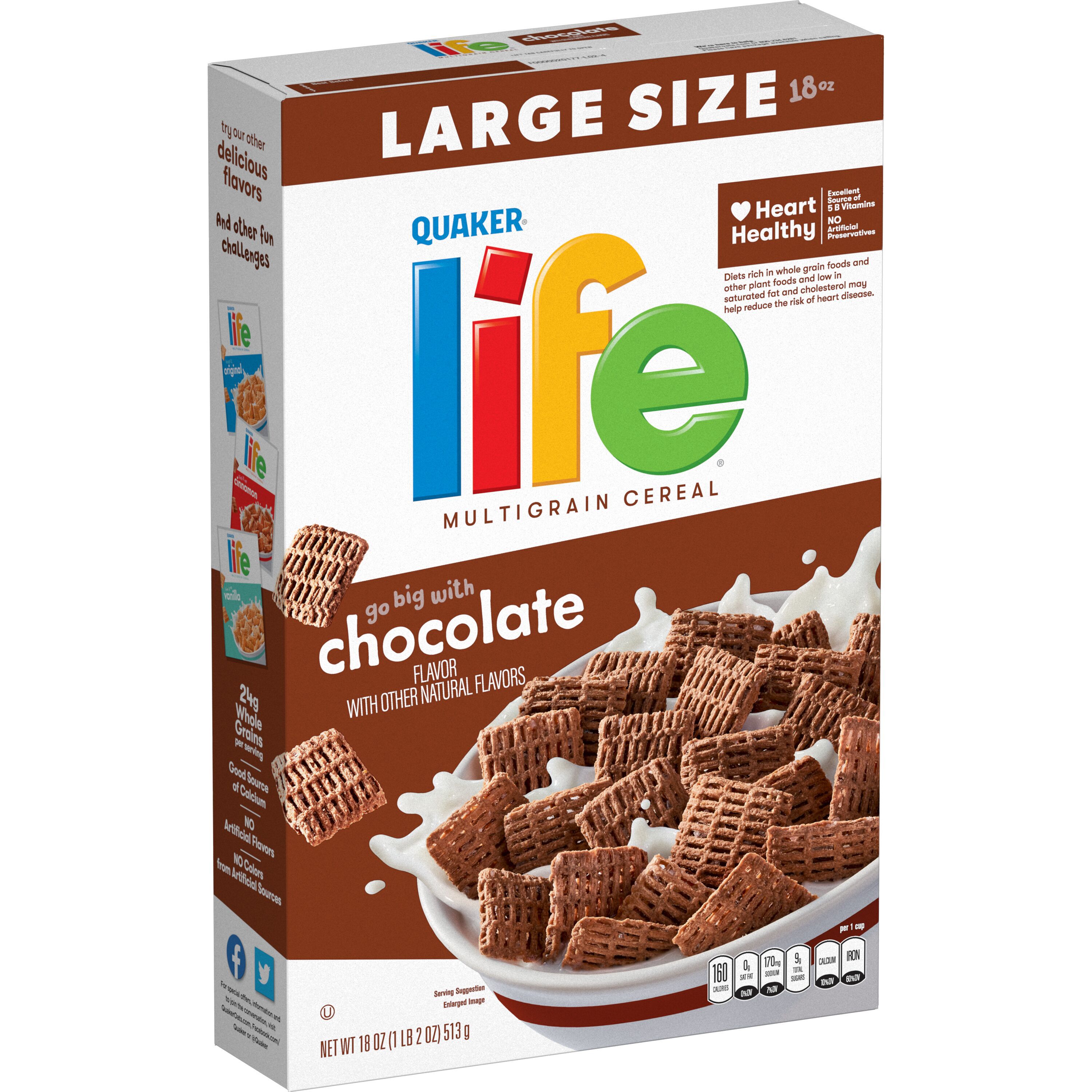 Quaker, Life, Large Size, Chocolate Flavor, Multigrain Cereal thumbnail