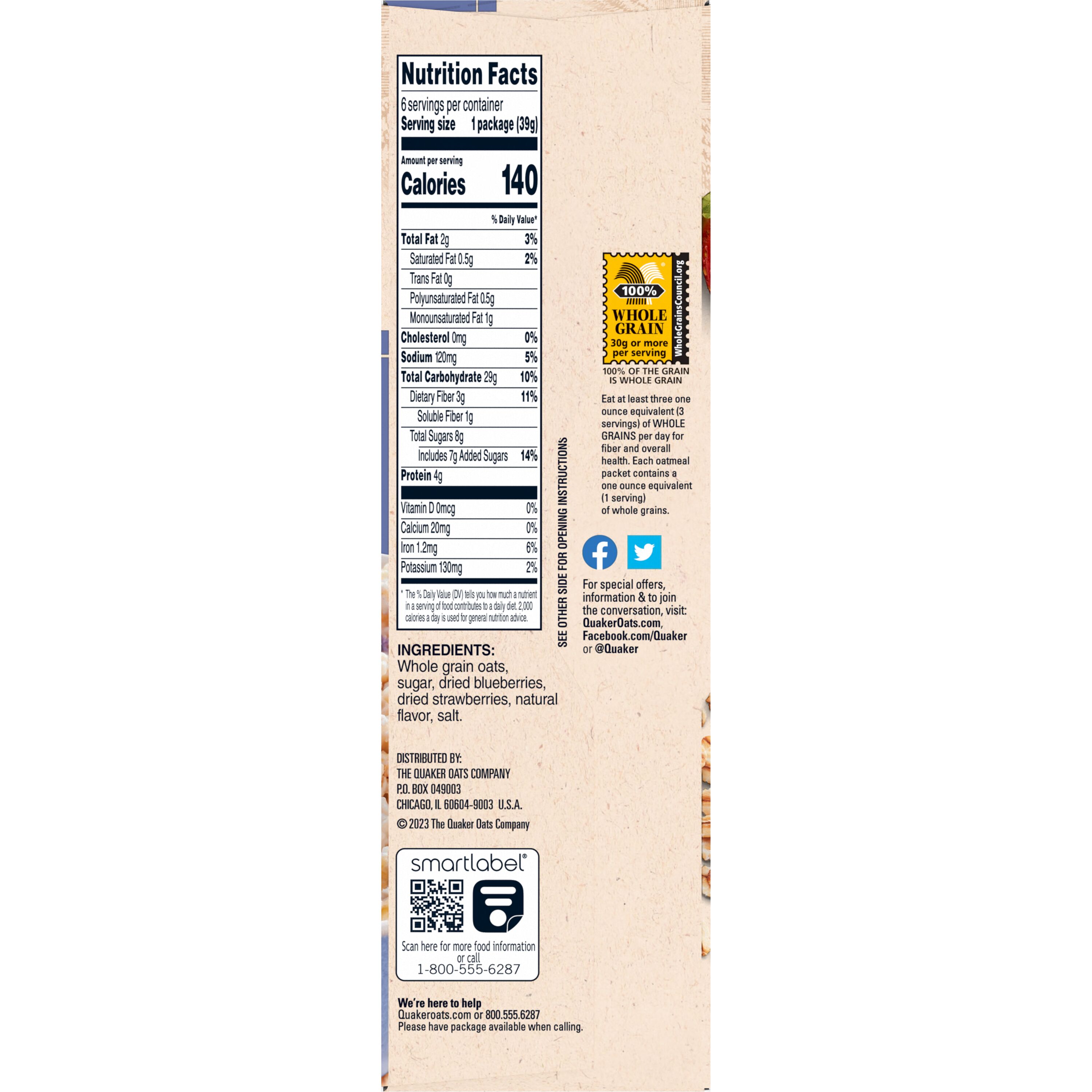 Quaker, Blueberry Strawberry Flavor, Instant Oatmeal thumbnail