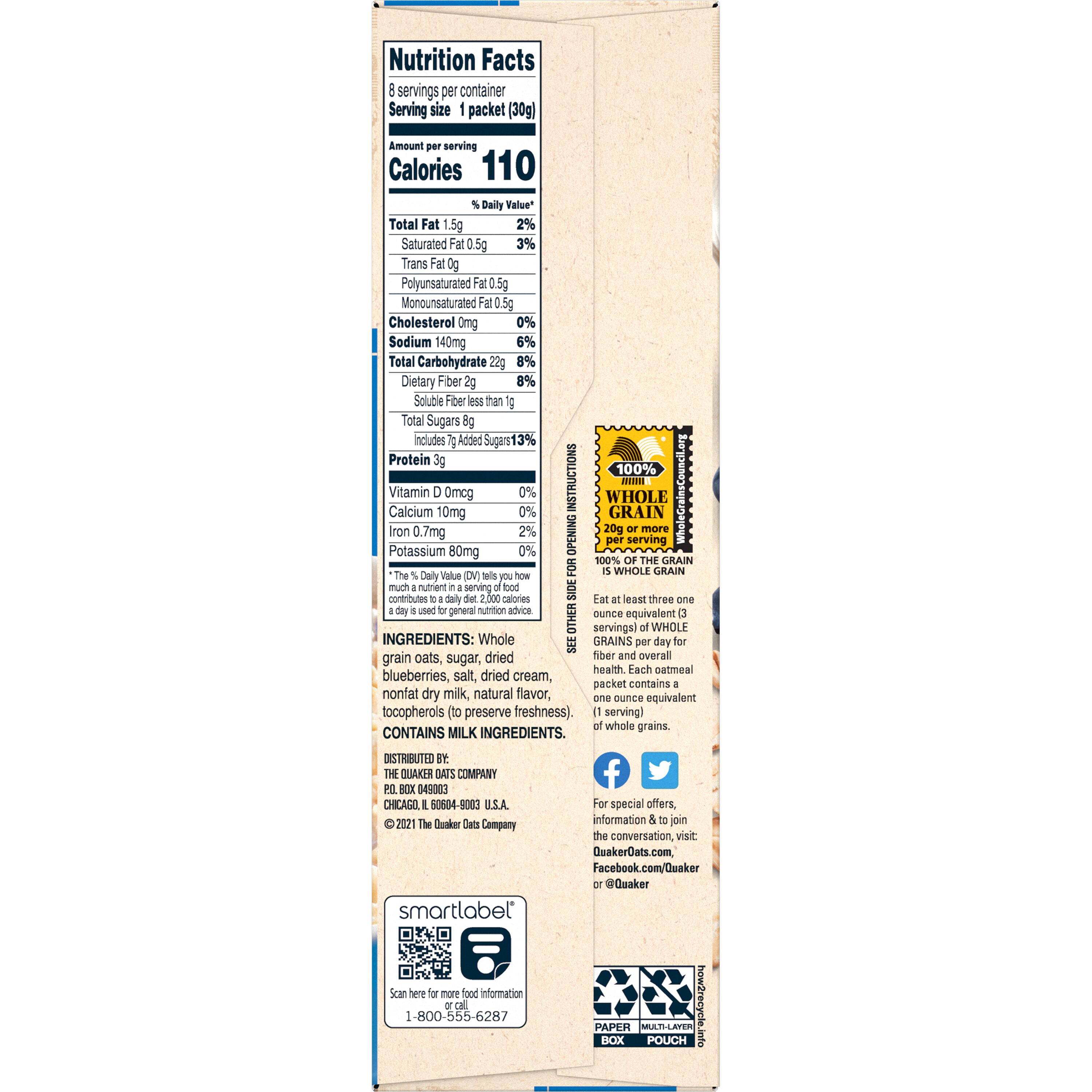 Quaker, Blueberries & Cream Flavor, Instant Oatmeal thumbnail