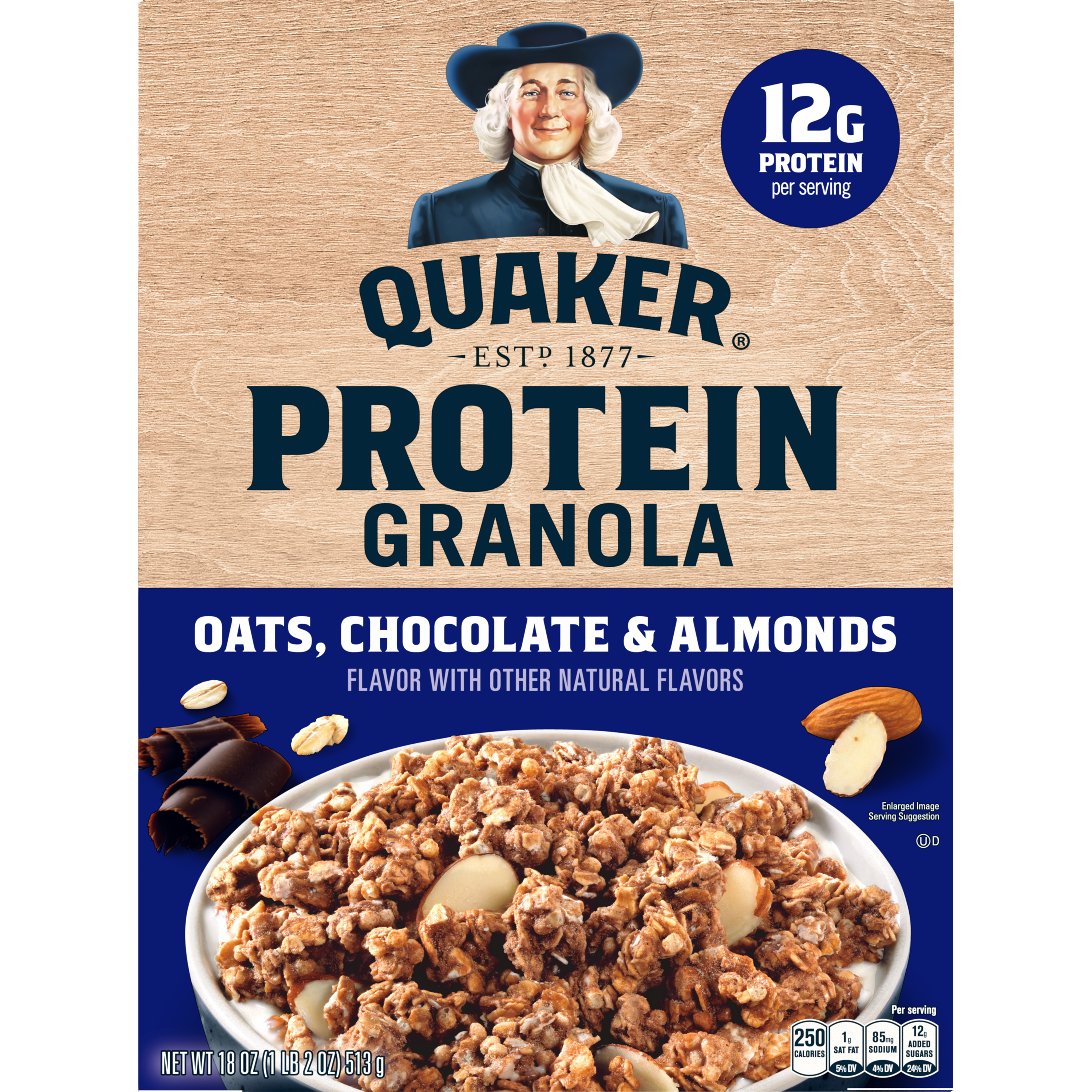 Quaker, Protein, Oats, Chocolate & Almonds Flavor, Granola