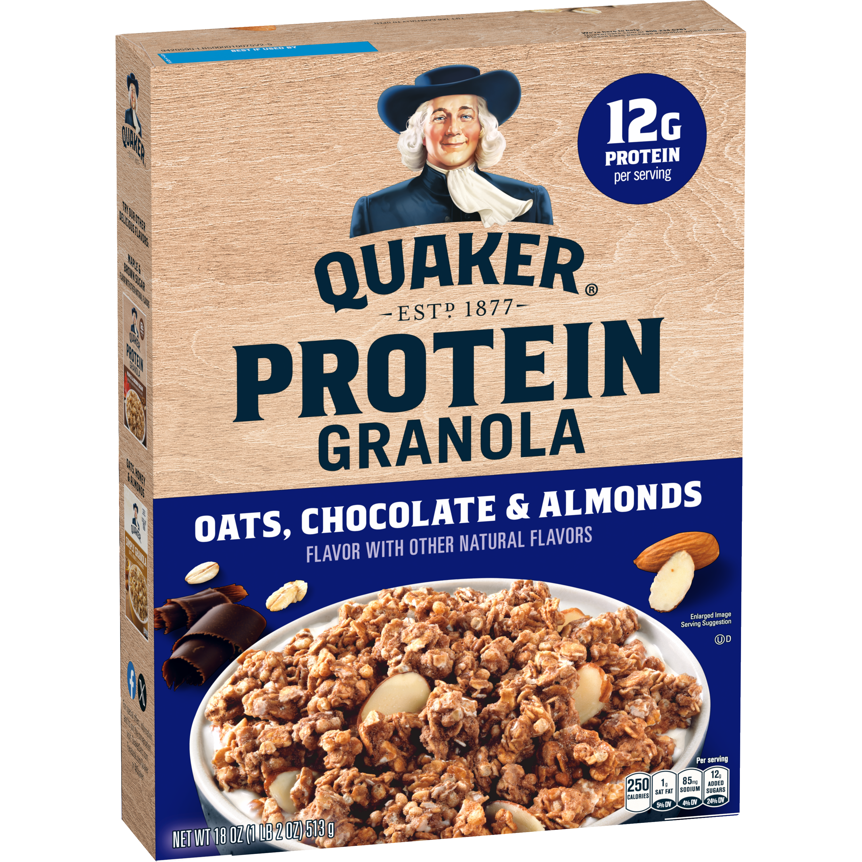 Quaker, Protein, Oats, Chocolate & Almonds Flavor, Granola thumbnail