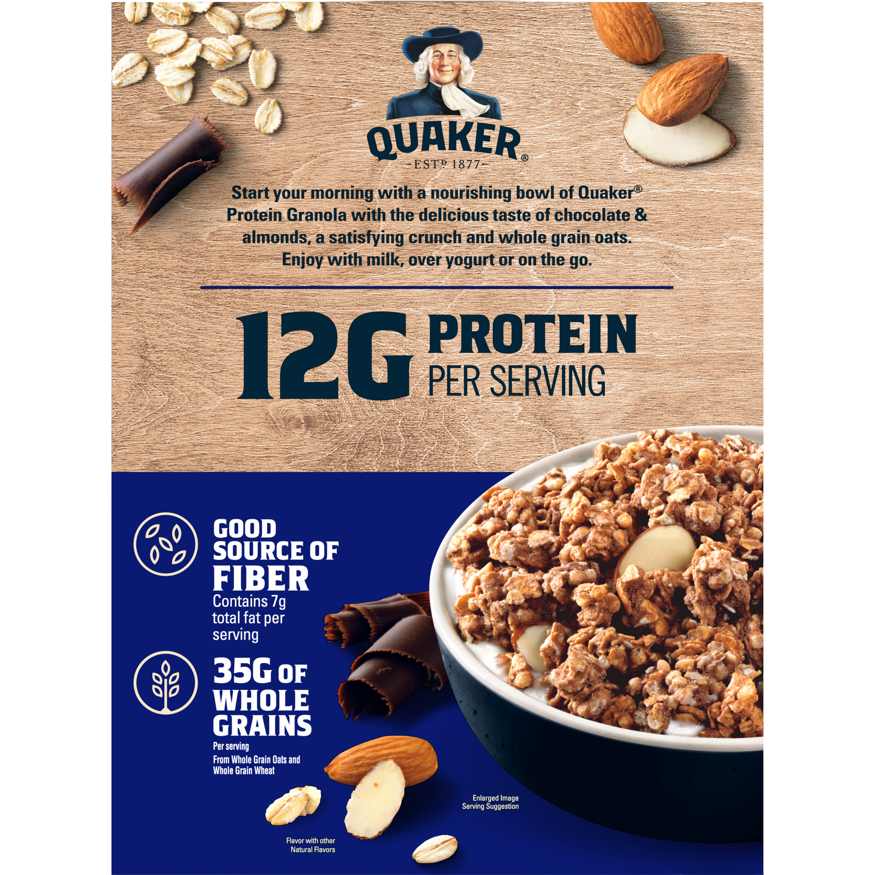 Quaker, Protein, Oats, Chocolate & Almonds Flavor, Granola thumbnail