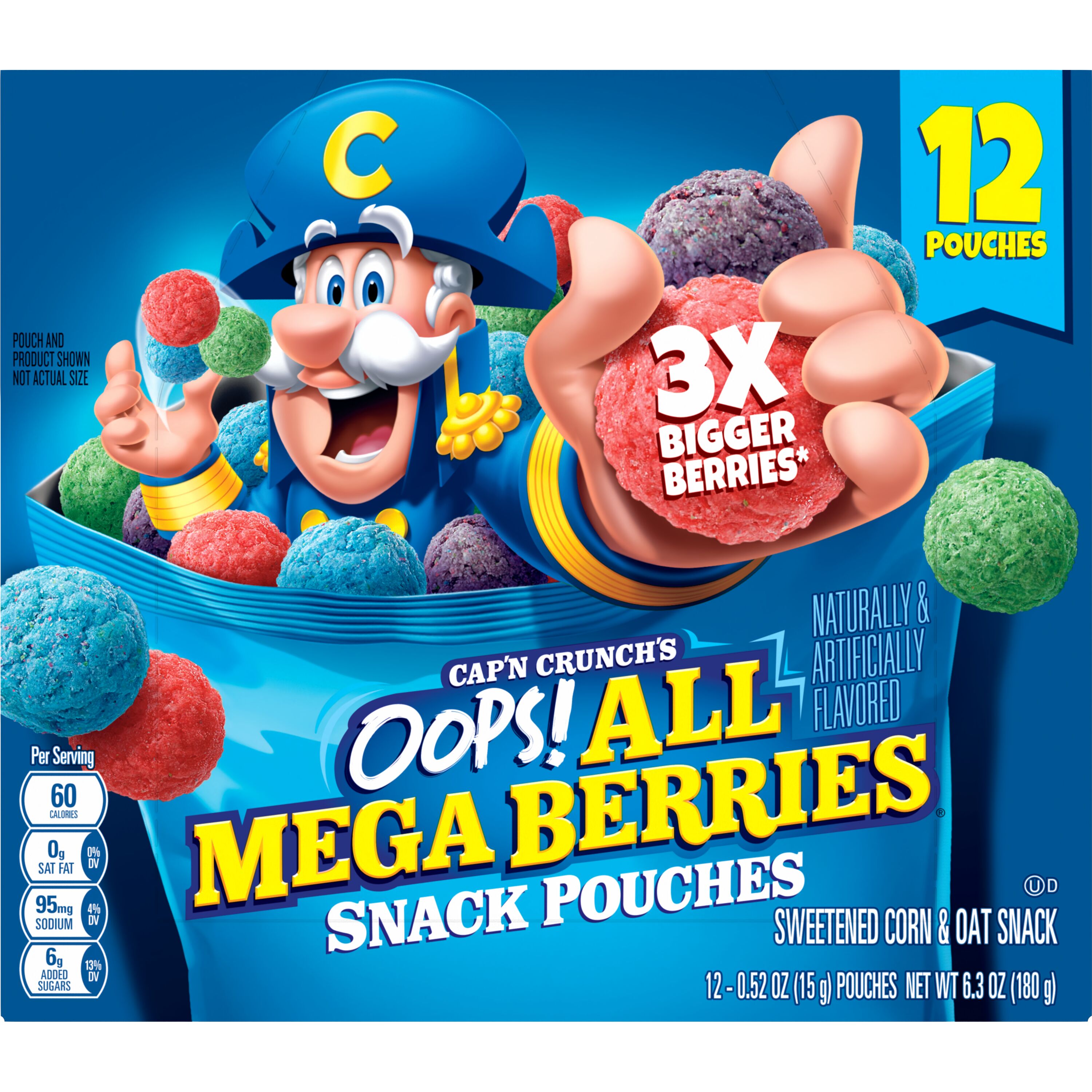 Cap'n Crunch's, Snack Pouches, Oops! All Mega Berries Naturally & Artificially Flavored, Sweetened Corn & Oat Snack thumbnail