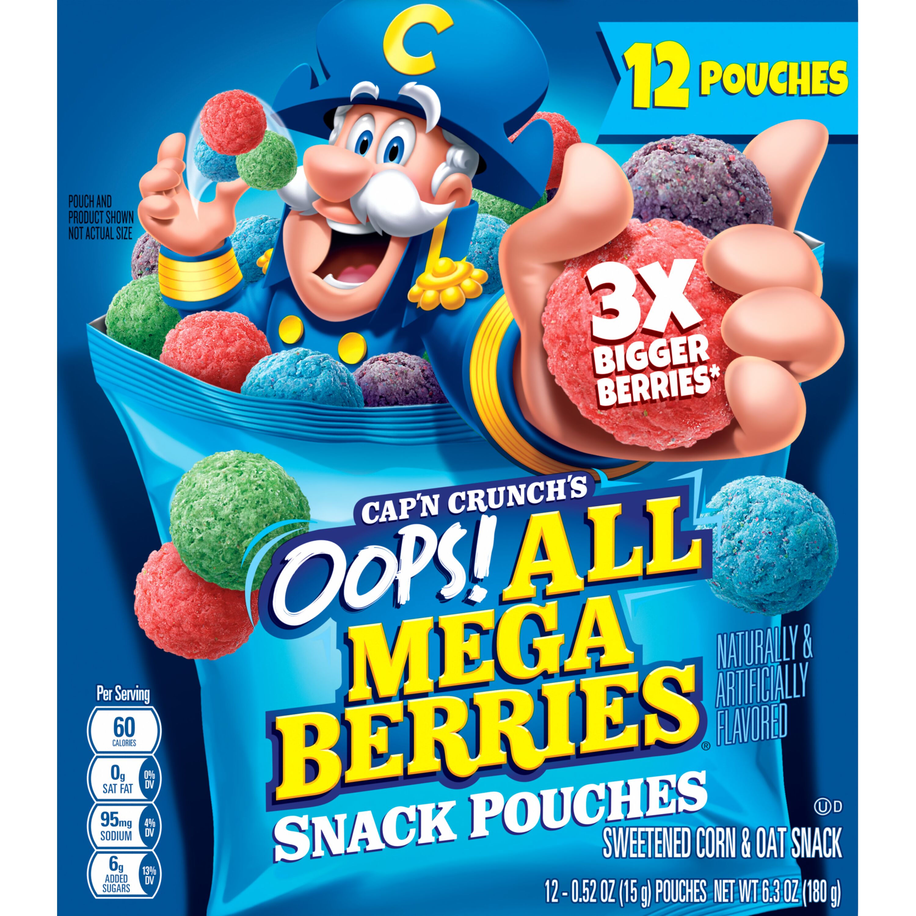 Cap'n Crunch's, Snack Pouches, Oops! All Mega Berries Naturally & Artificially Flavored, Sweetened Corn & Oat Snack thumbnail