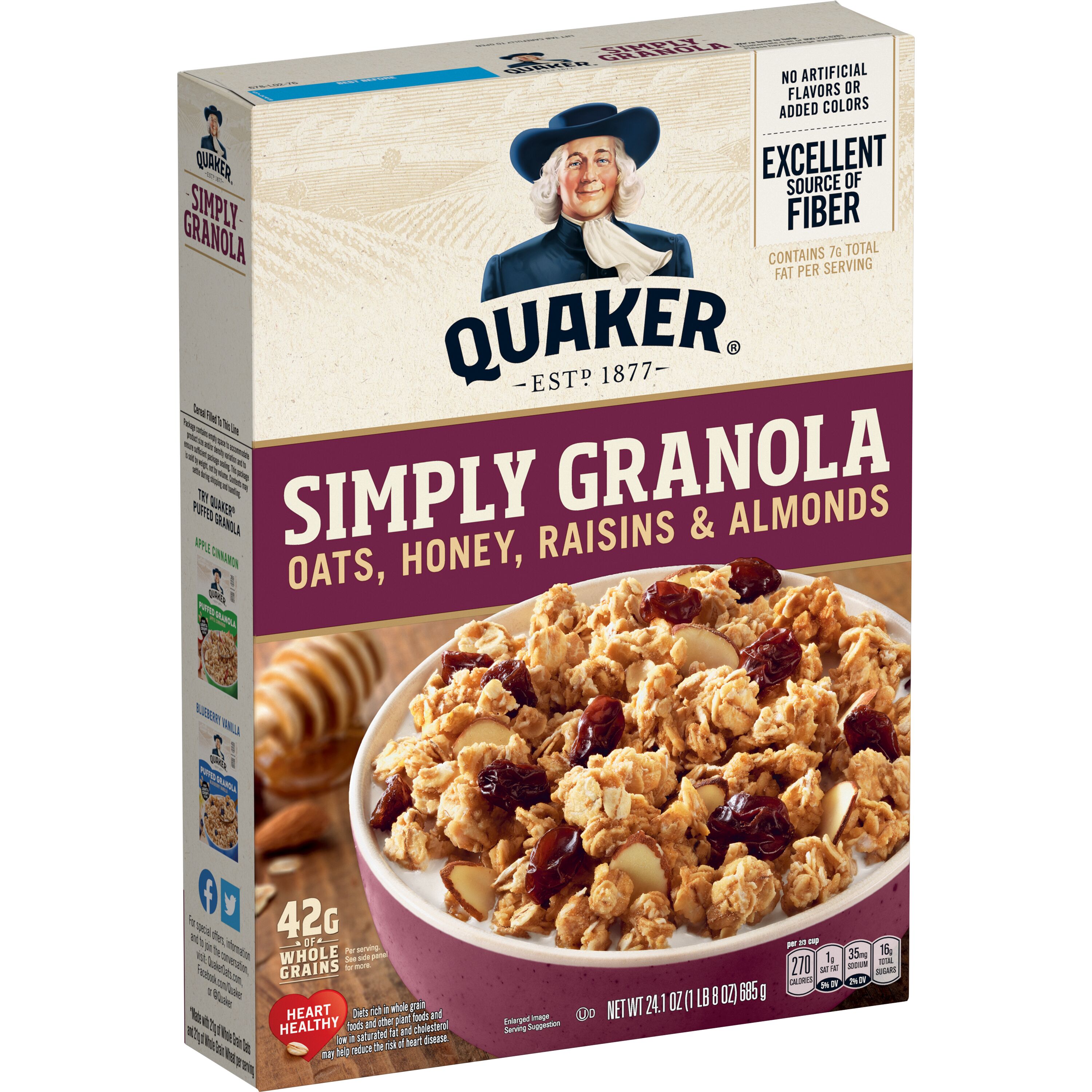 Quaker, Simply Granola, Oats, Honey, Raisins & Almonds, Granola thumbnail