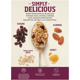 Quaker, Simply Granola, Oats, Honey, Raisins & Almonds, Granola thumbnail