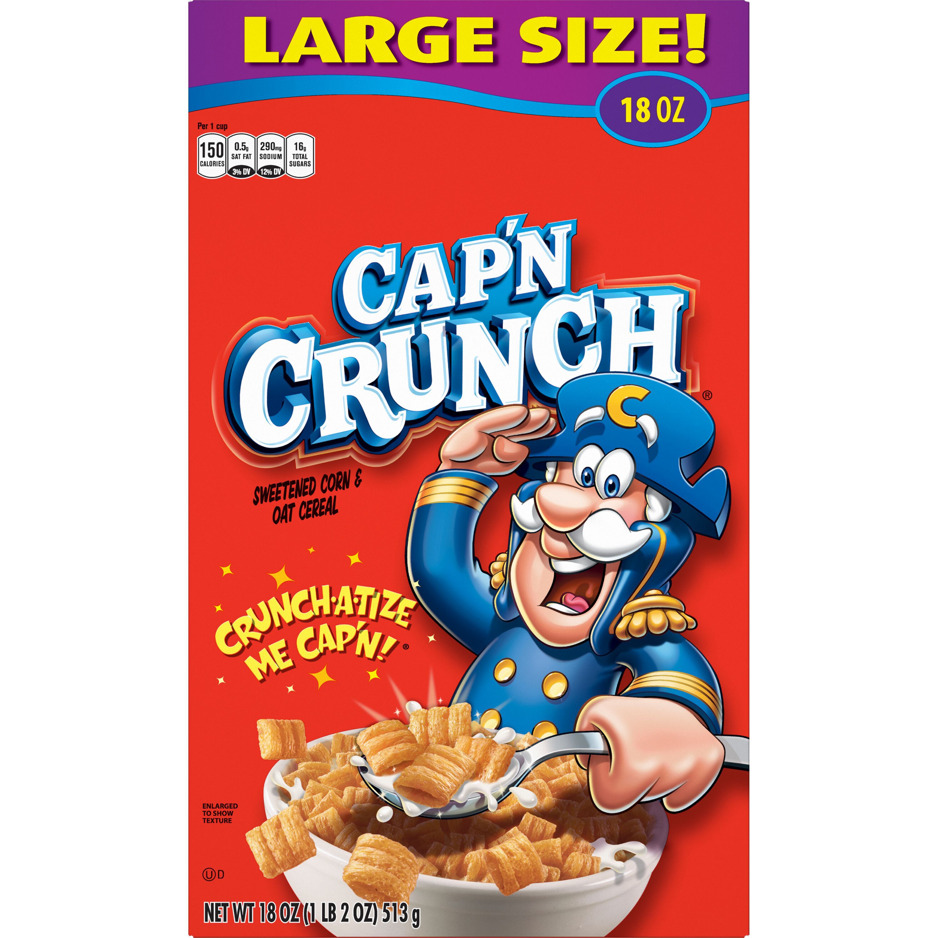 Cap'n Crunch, Large Size, Sweetened Corn & Oat Cereal
