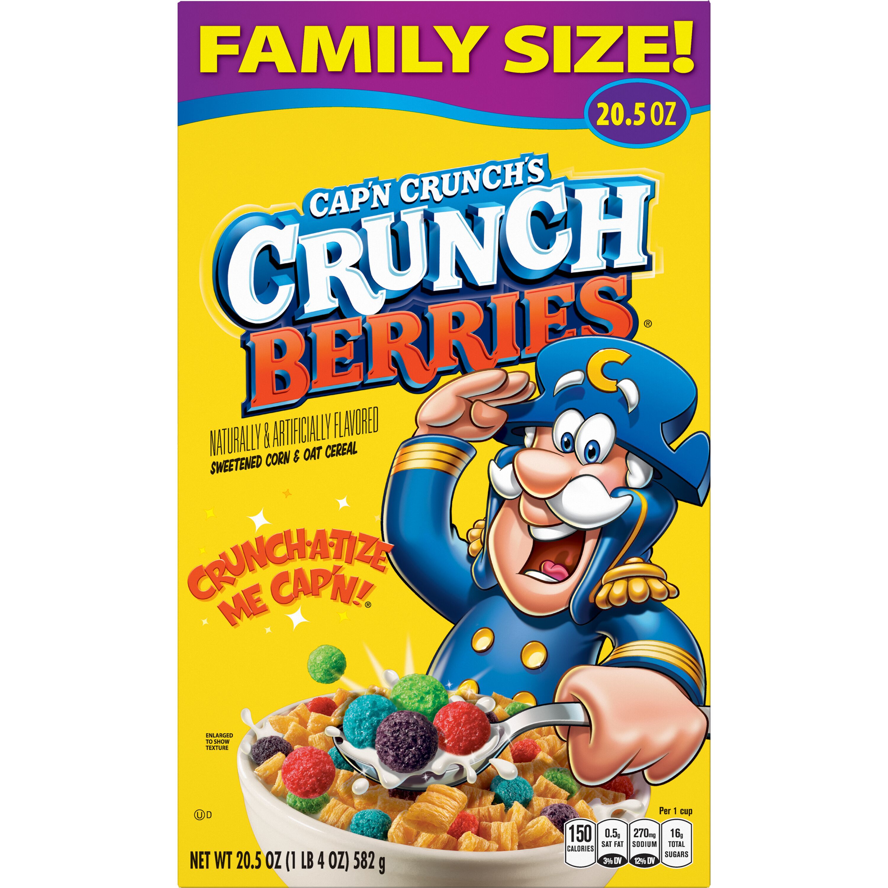 Cap’n Crunch’s, Family Size, Crunch Berries Naturally & Artificially Flavored, Sweetened Corn & Oat Cereal