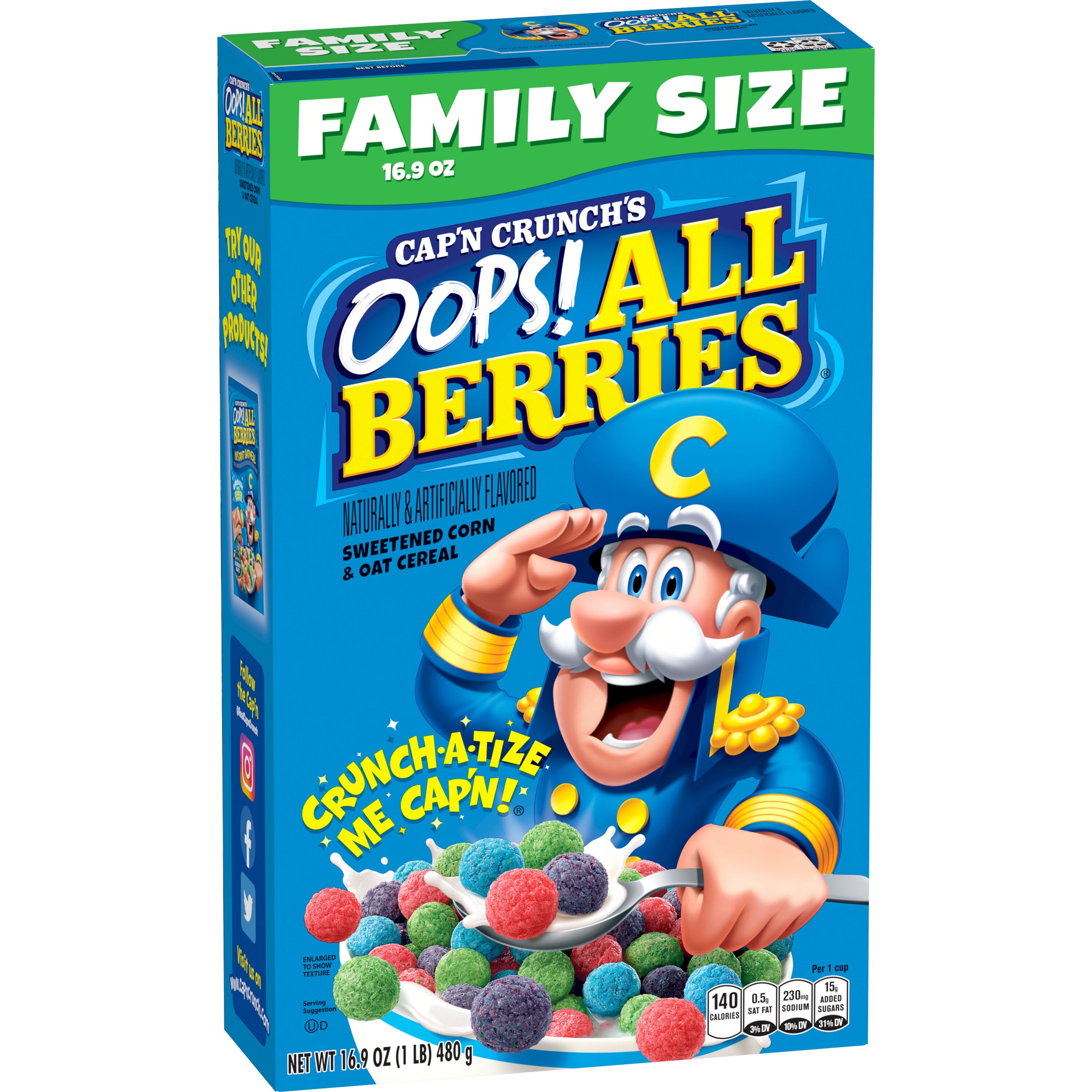 Cap'n Crunch's, Family Size, Oops! All Berries, Naturally & Artificially Flavored, Sweetened Corn & Oat Cereal thumbnail