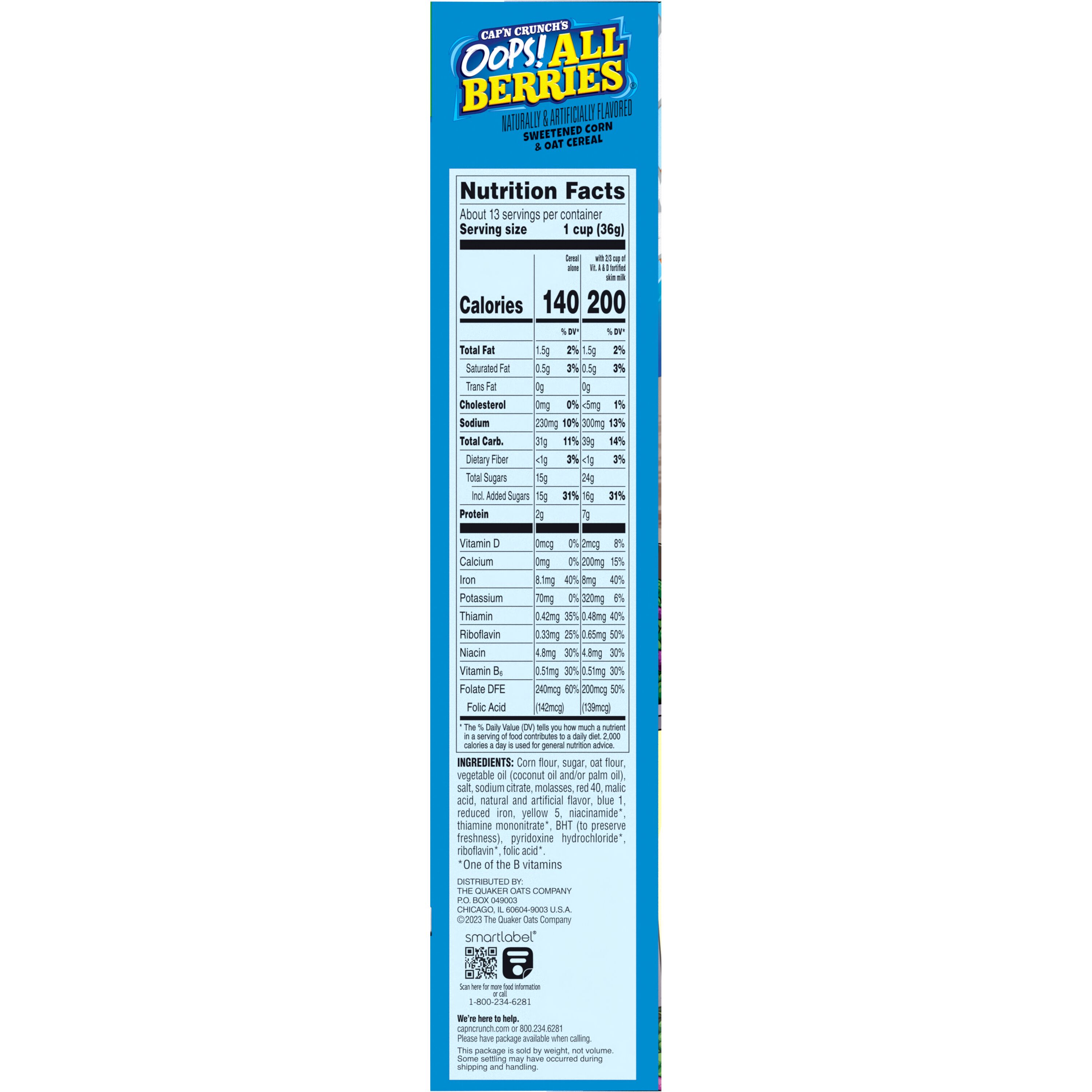 Cap'n Crunch's, Family Size, Oops! All Berries, Naturally & Artificially Flavored, Sweetened Corn & Oat Cereal thumbnail