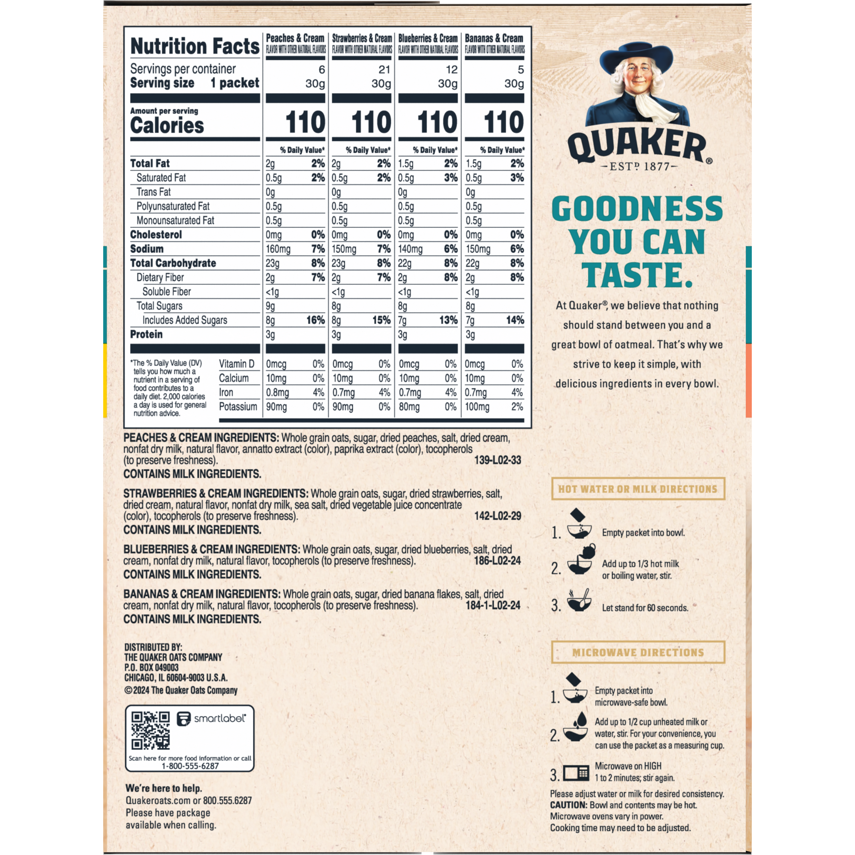 Quaker, Fruit & Cream Flavor Variety Mix, Instant Oatmeal thumbnail