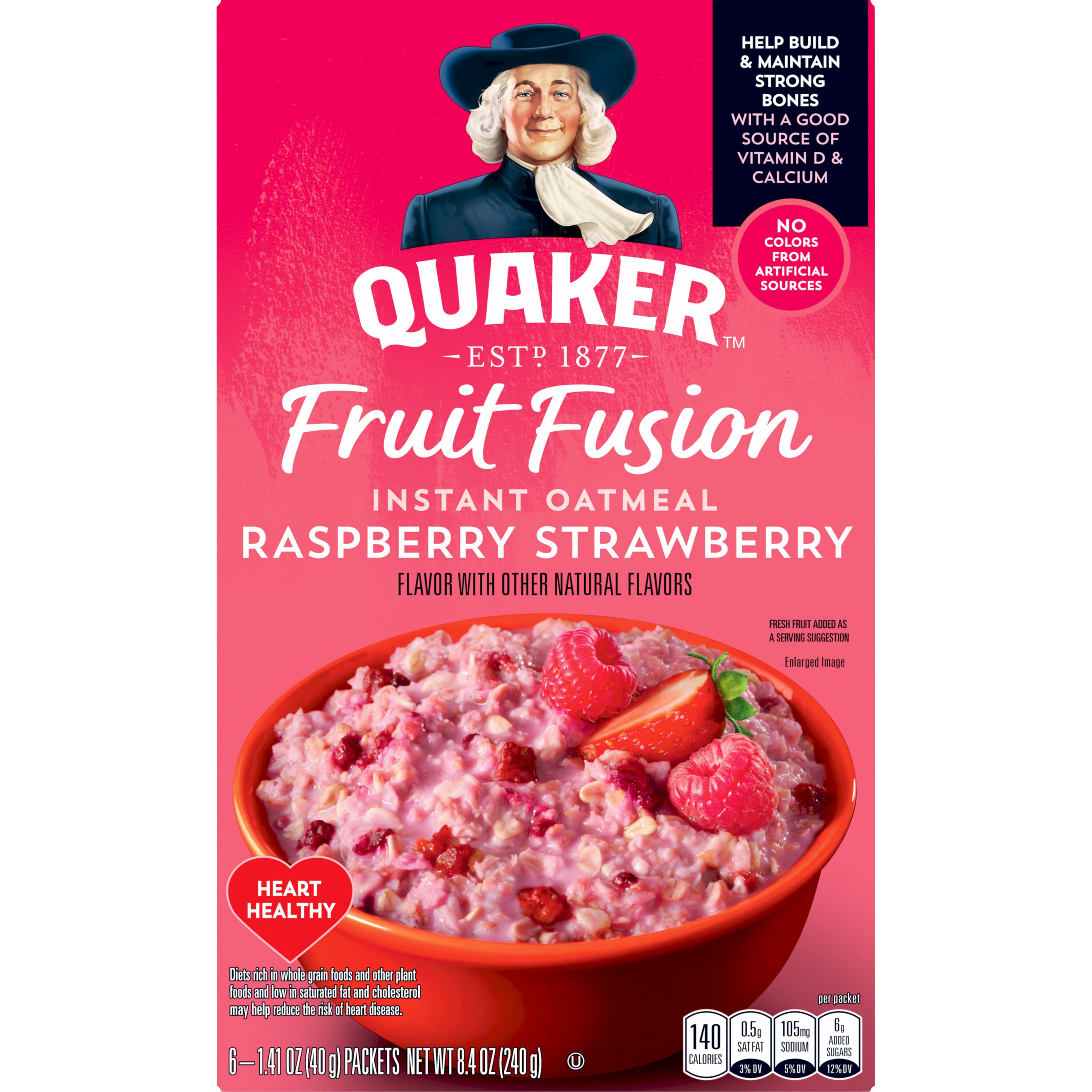 Quaker, Fruit Fusion, Raspberry Strawberry Flavor,  Instant Oatmeal