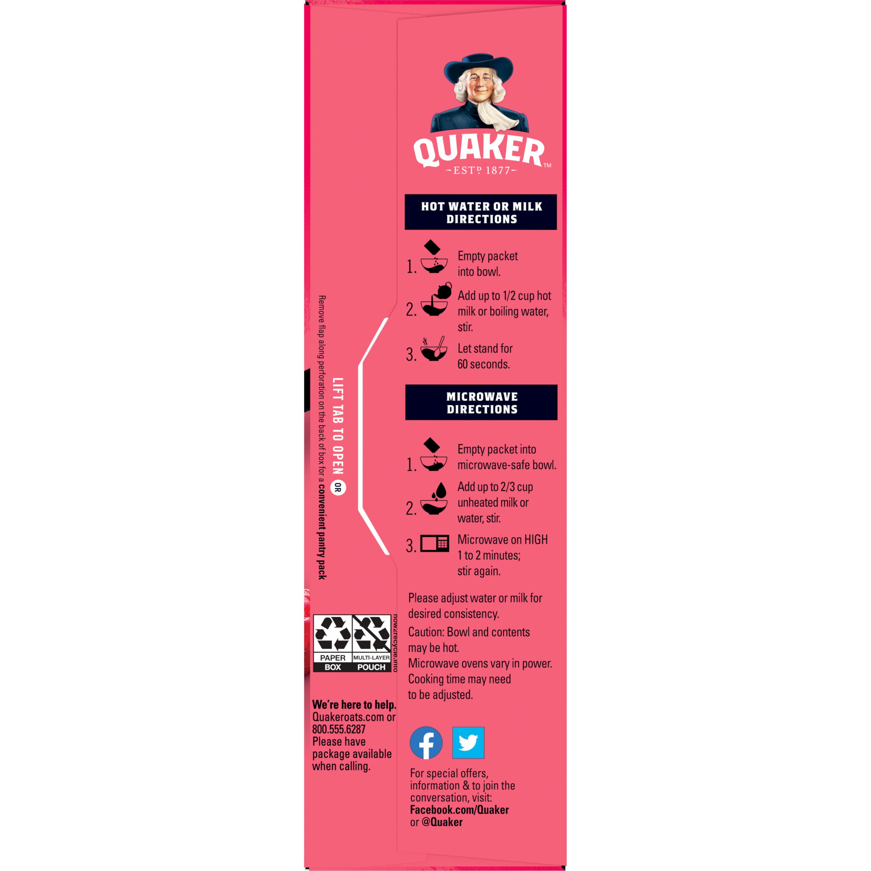 Quaker, Fruit Fusion, Raspberry Strawberry Flavor,  Instant Oatmeal thumbnail