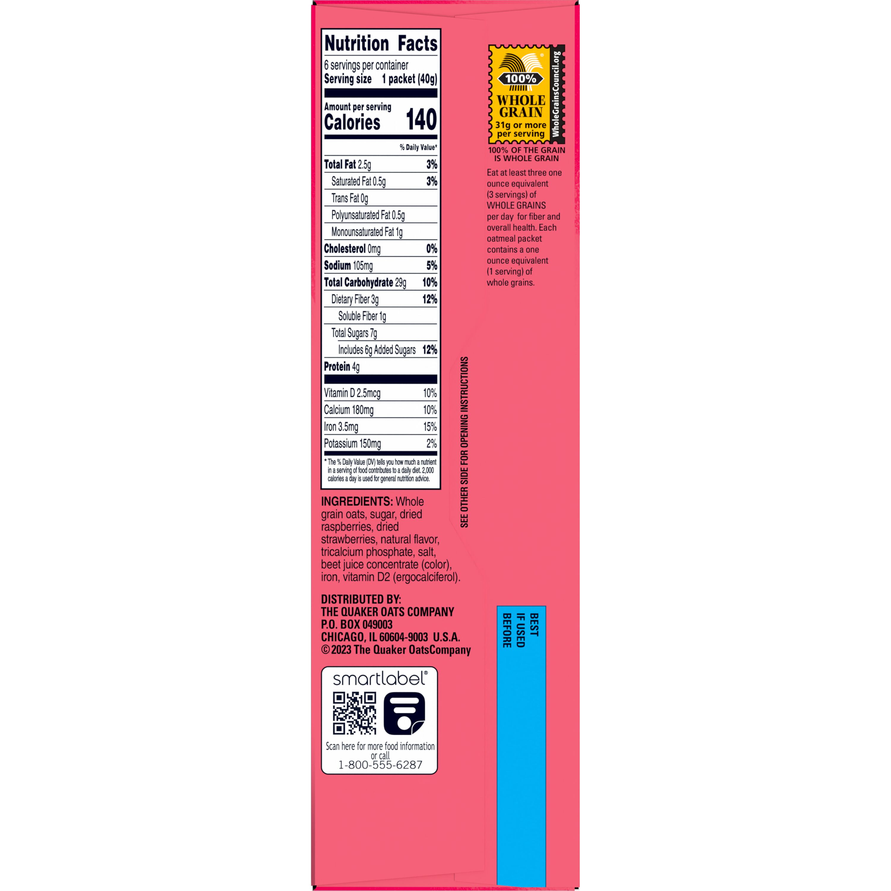Quaker, Fruit Fusion, Raspberry Strawberry Flavor,  Instant Oatmeal thumbnail