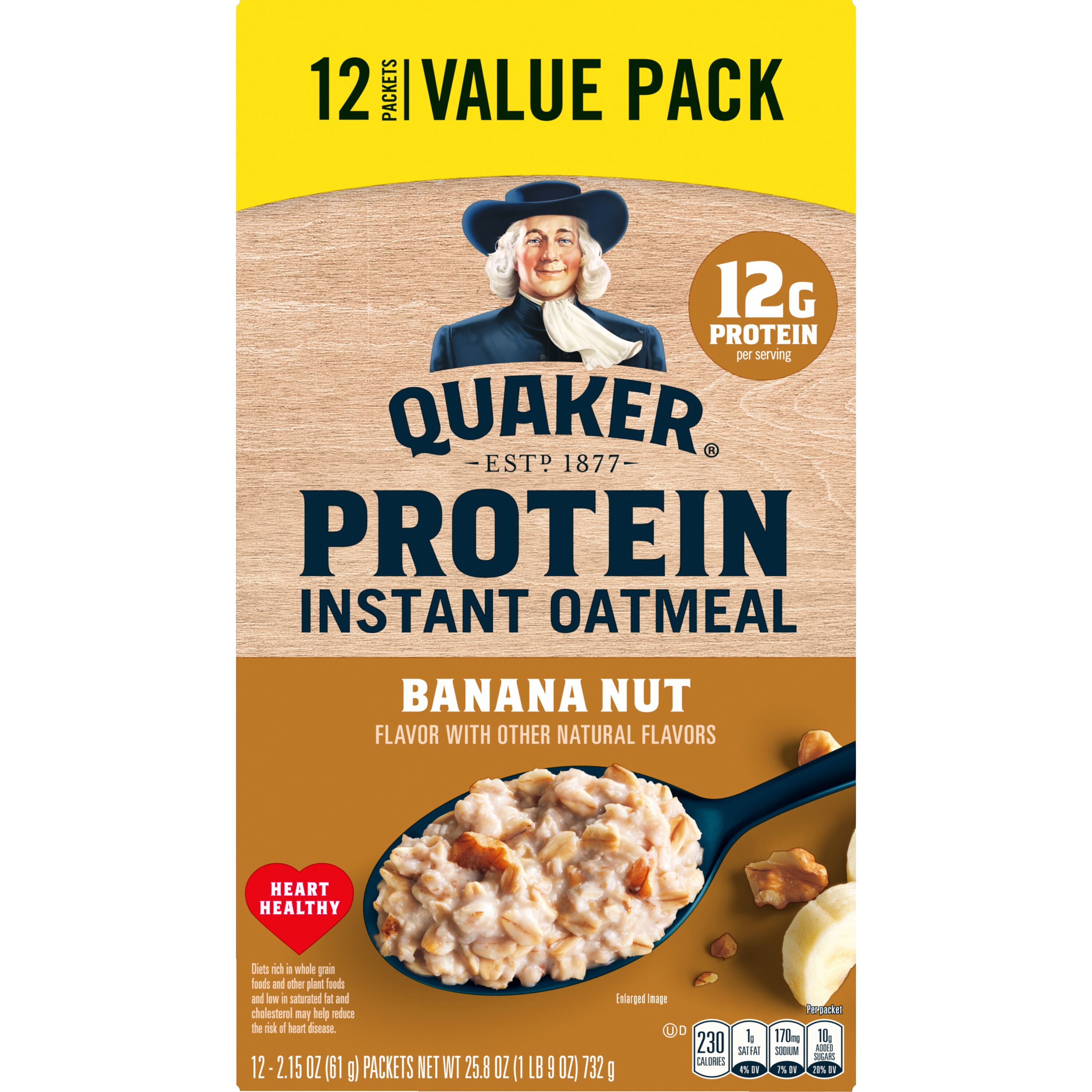 Quaker, Protein, Banana Nut Flavor, Instant Oatmeal