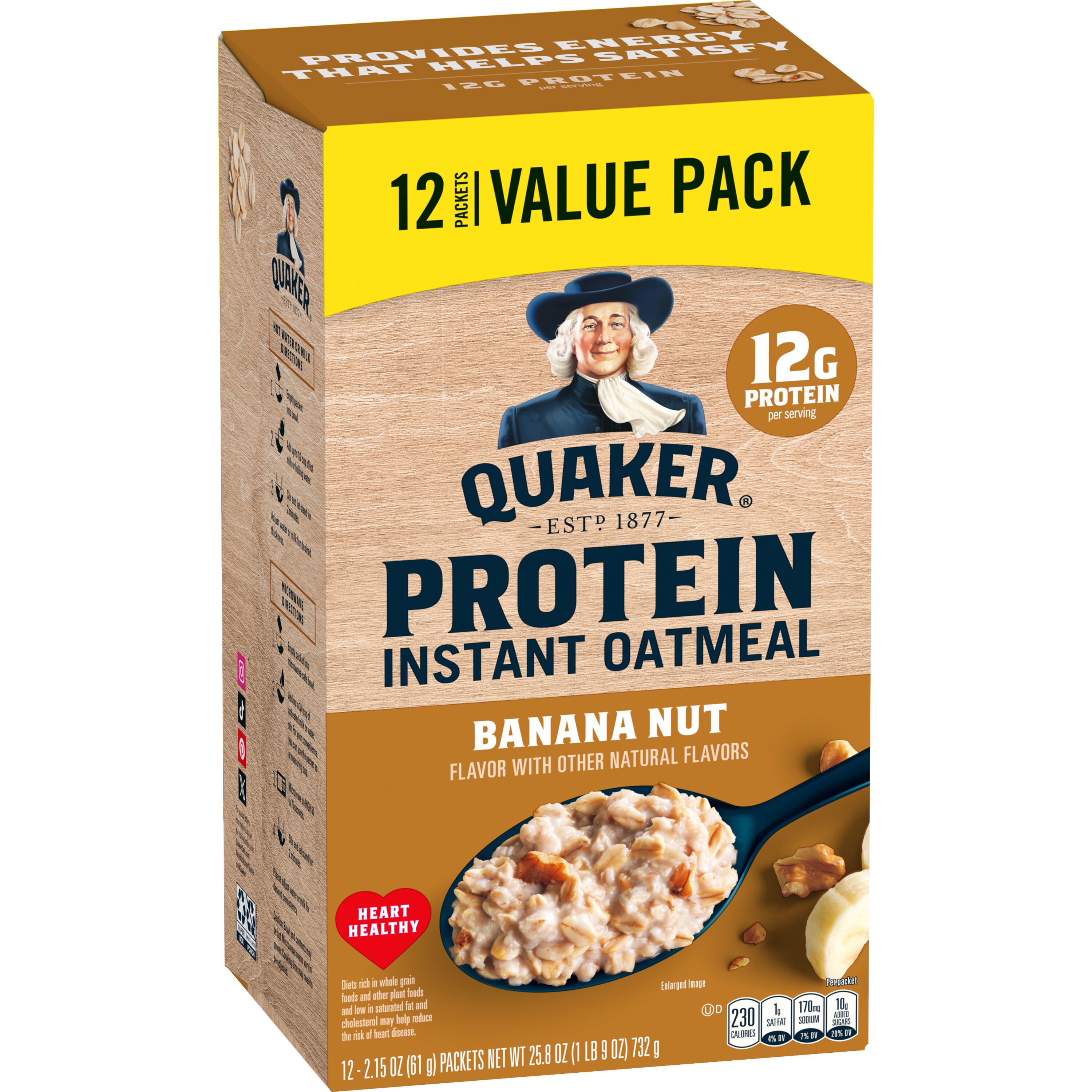 Quaker, Protein, Banana Nut Flavor, Instant Oatmeal thumbnail