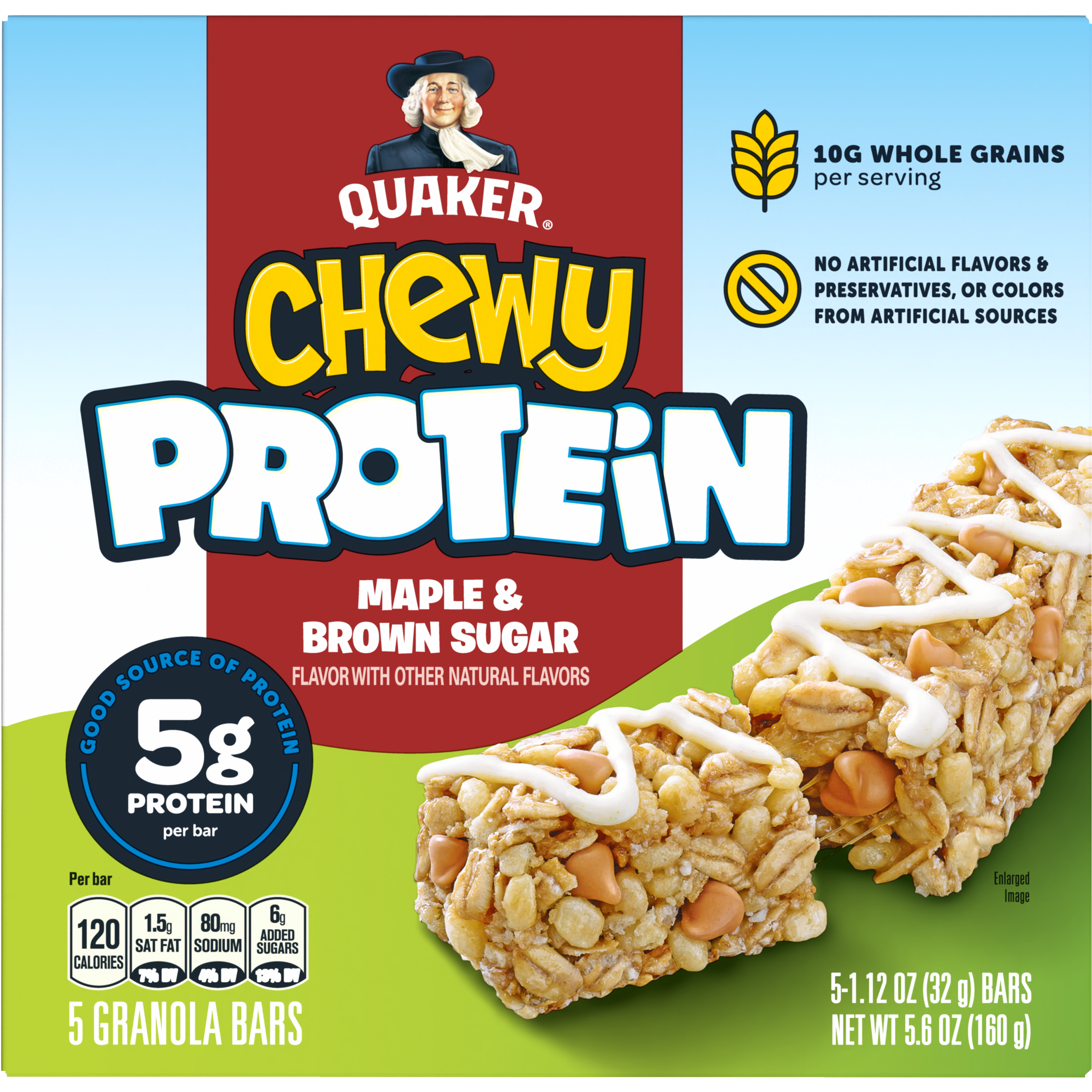 Quaker, Chewy Protein, Maple & Brown Sugar Flavor, Granola Bars
