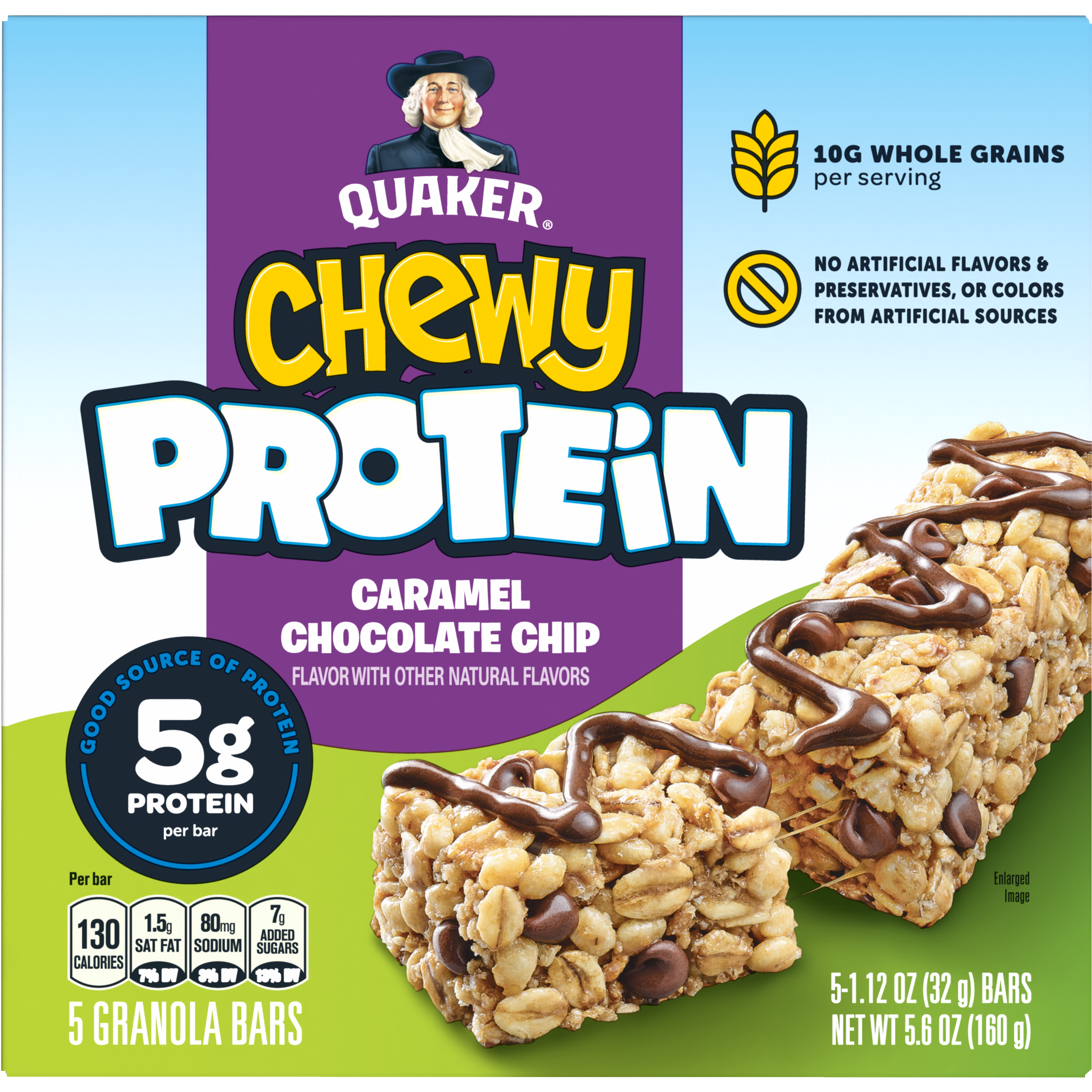 Quaker, Chewy Protein, Caramel Chocolate Chip Flavor, Granola Bars