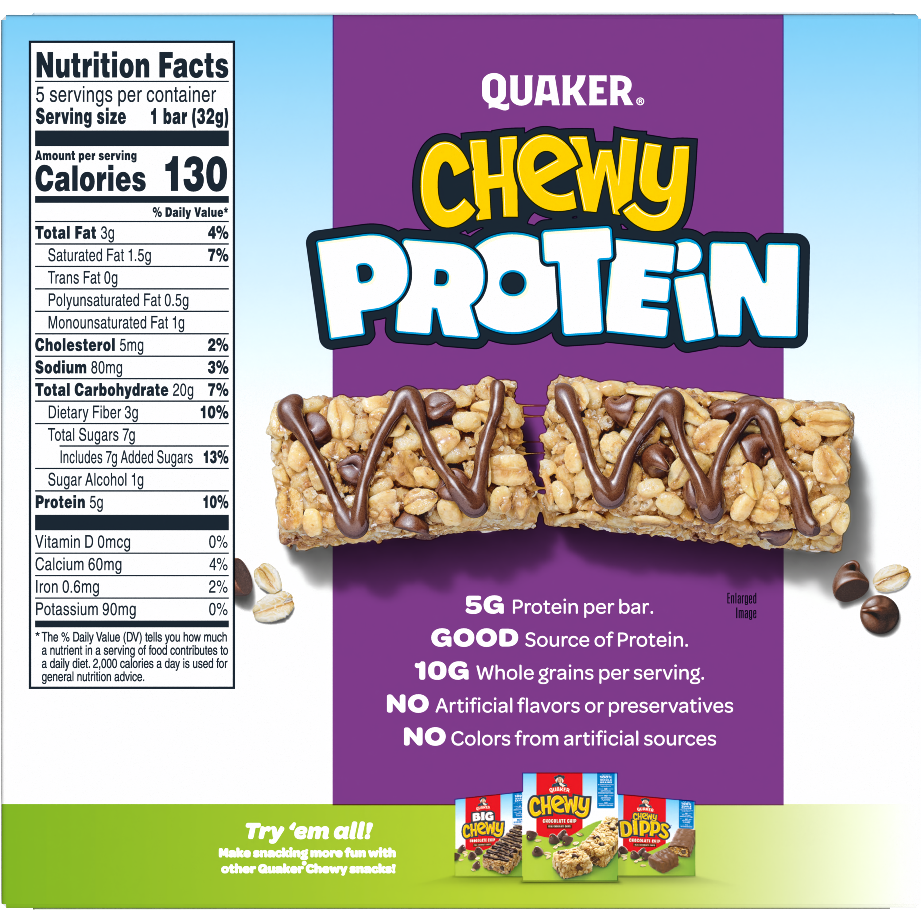 Quaker, Chewy Protein, Caramel Chocolate Chip Flavor, Granola Bars thumbnail