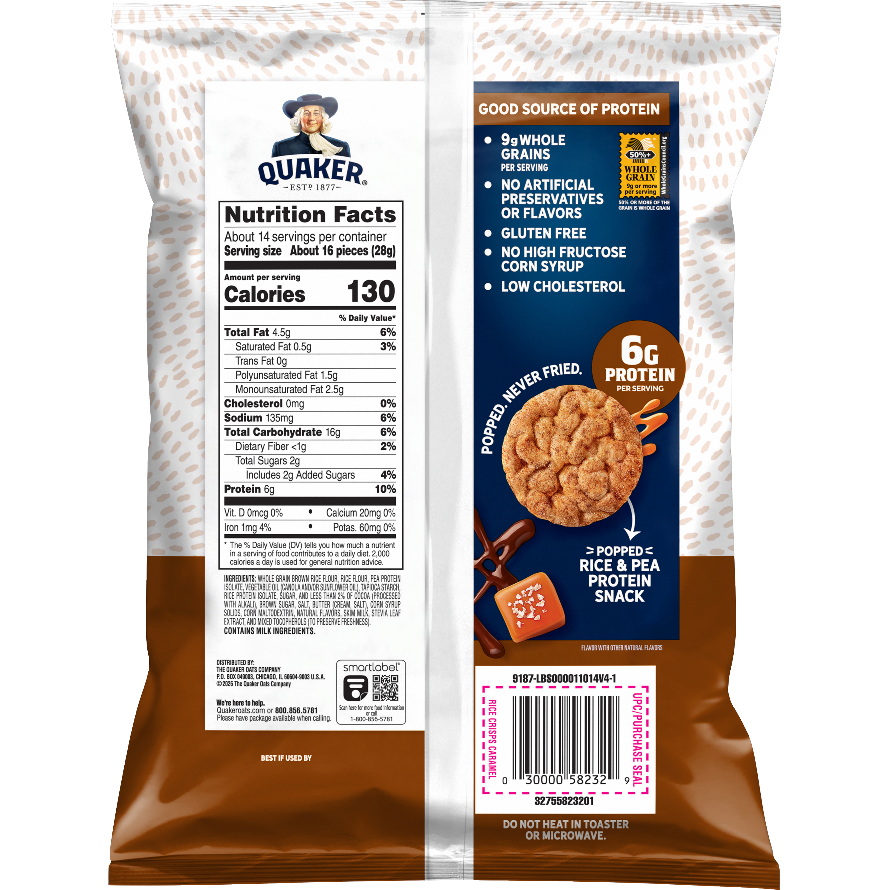 Quaker, Protein, Chocolate Caramel Flavor, Rice Crisps thumbnail