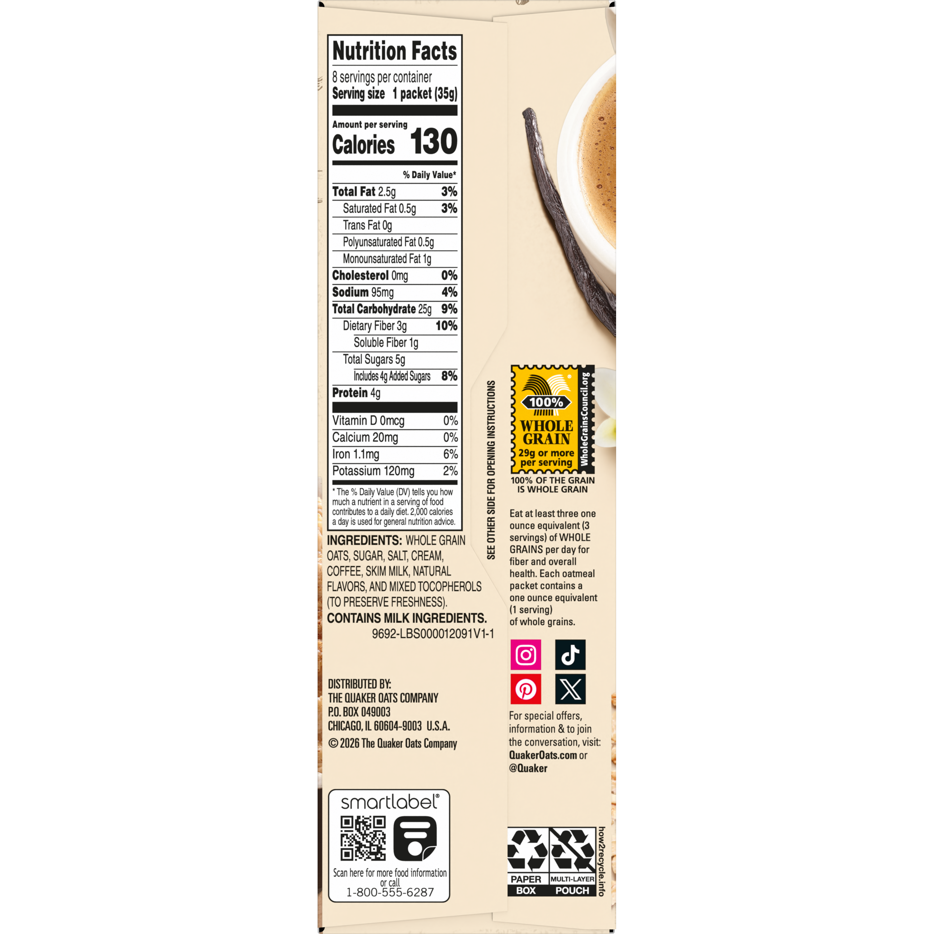 Quaker, Limited Edition, Vanilla Latte Flavor, Instant Oatmeal thumbnail