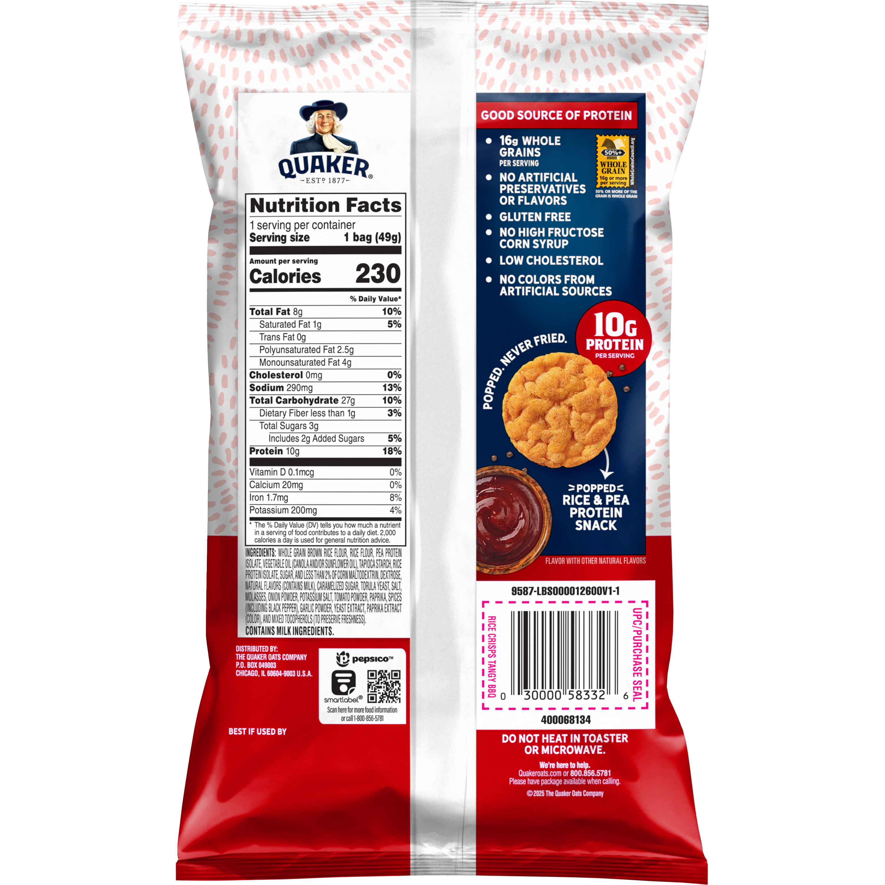 Quaker, Protein, Tangy Barbecue Flavor, Rice Crisps thumbnail