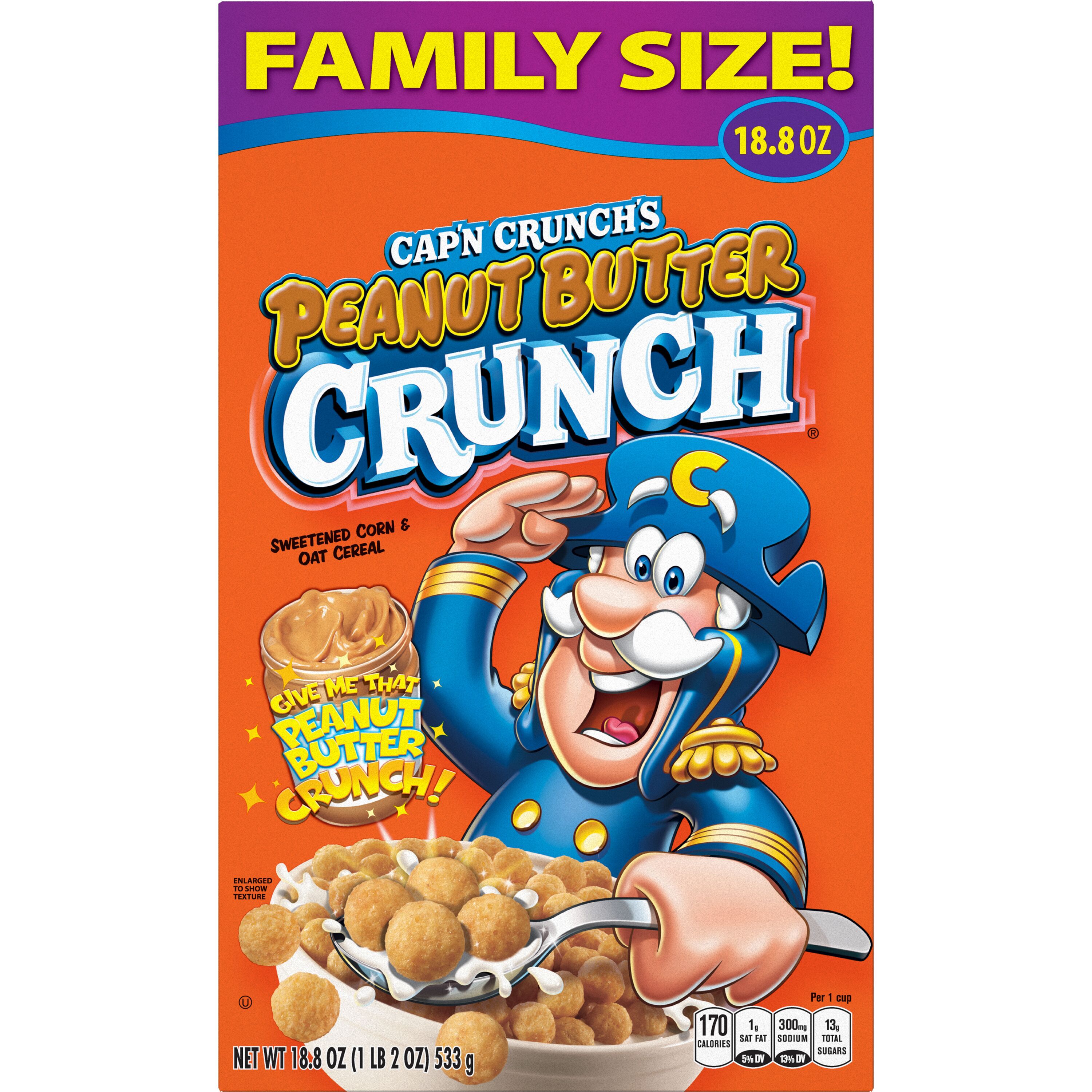 Cap'n Crunch's, Family Size, Peanut Butter Crunch, Sweetened Corn & Oat Cereal