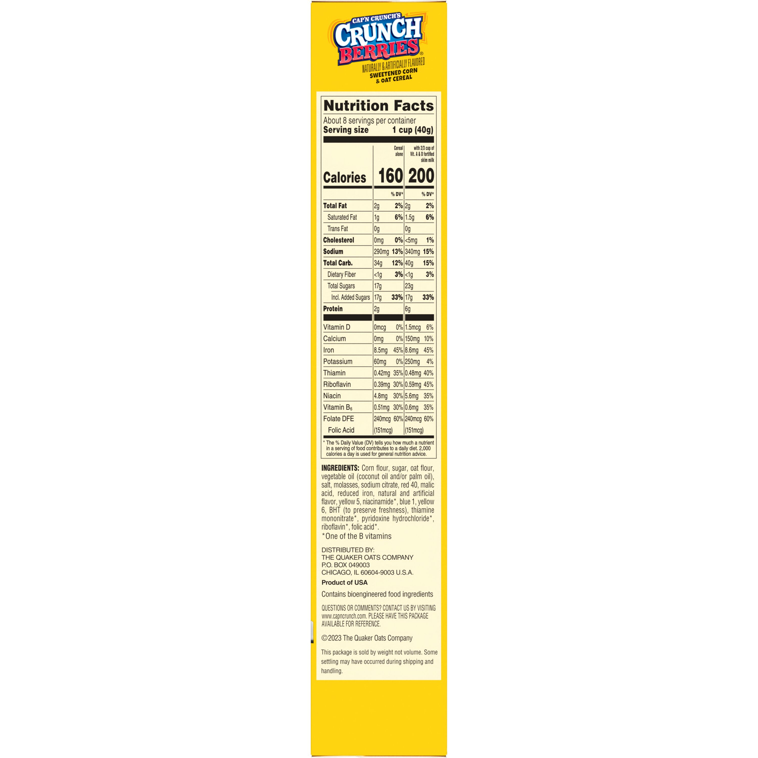 Cap'n Crunch's, Crunch Berries Naturally & Artificially Flavored, Sweetened Corn & Oat Cereal thumbnail