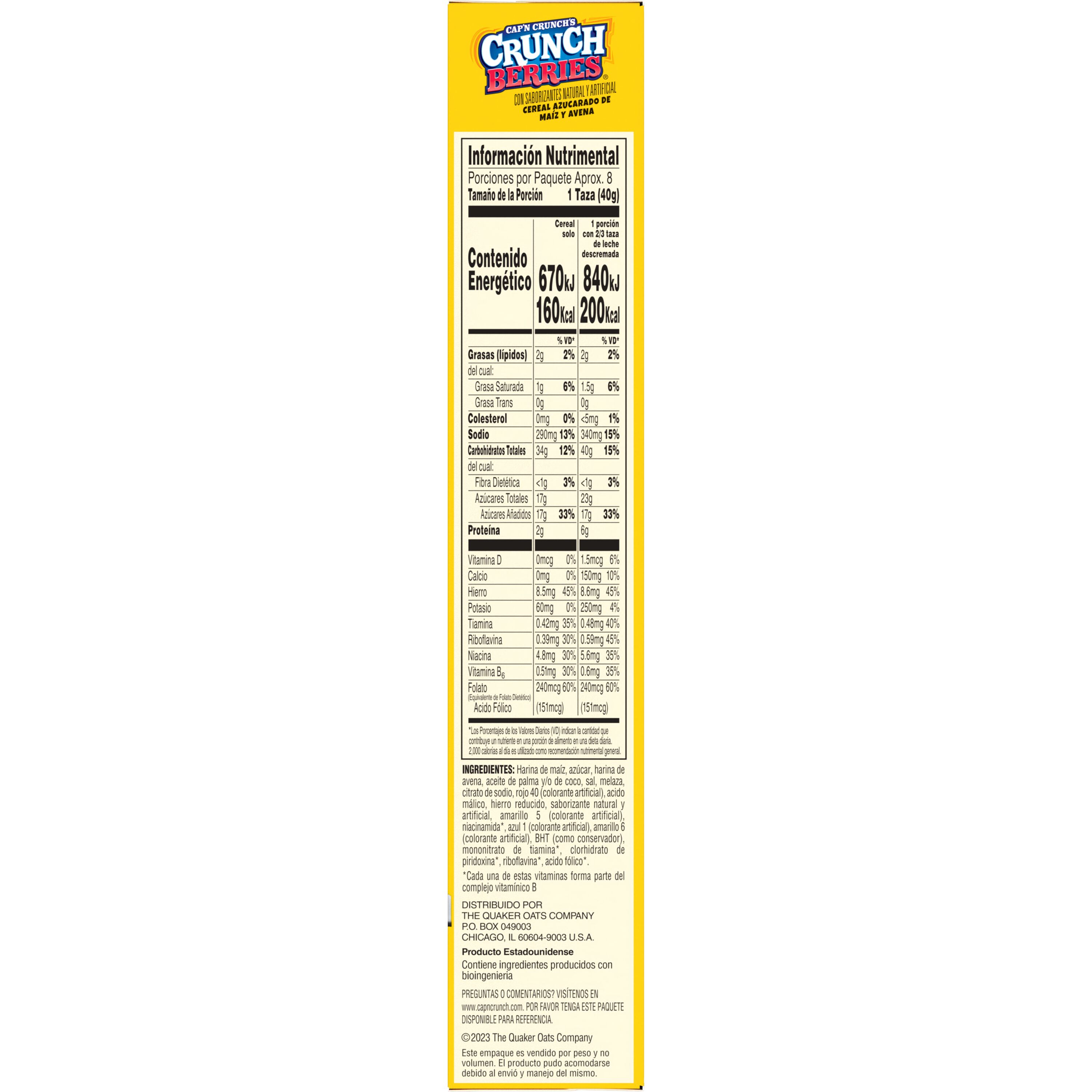 Cap'n Crunch's, Crunch Berries Naturally & Artificially Flavored, Sweetened Corn & Oat Cereal thumbnail