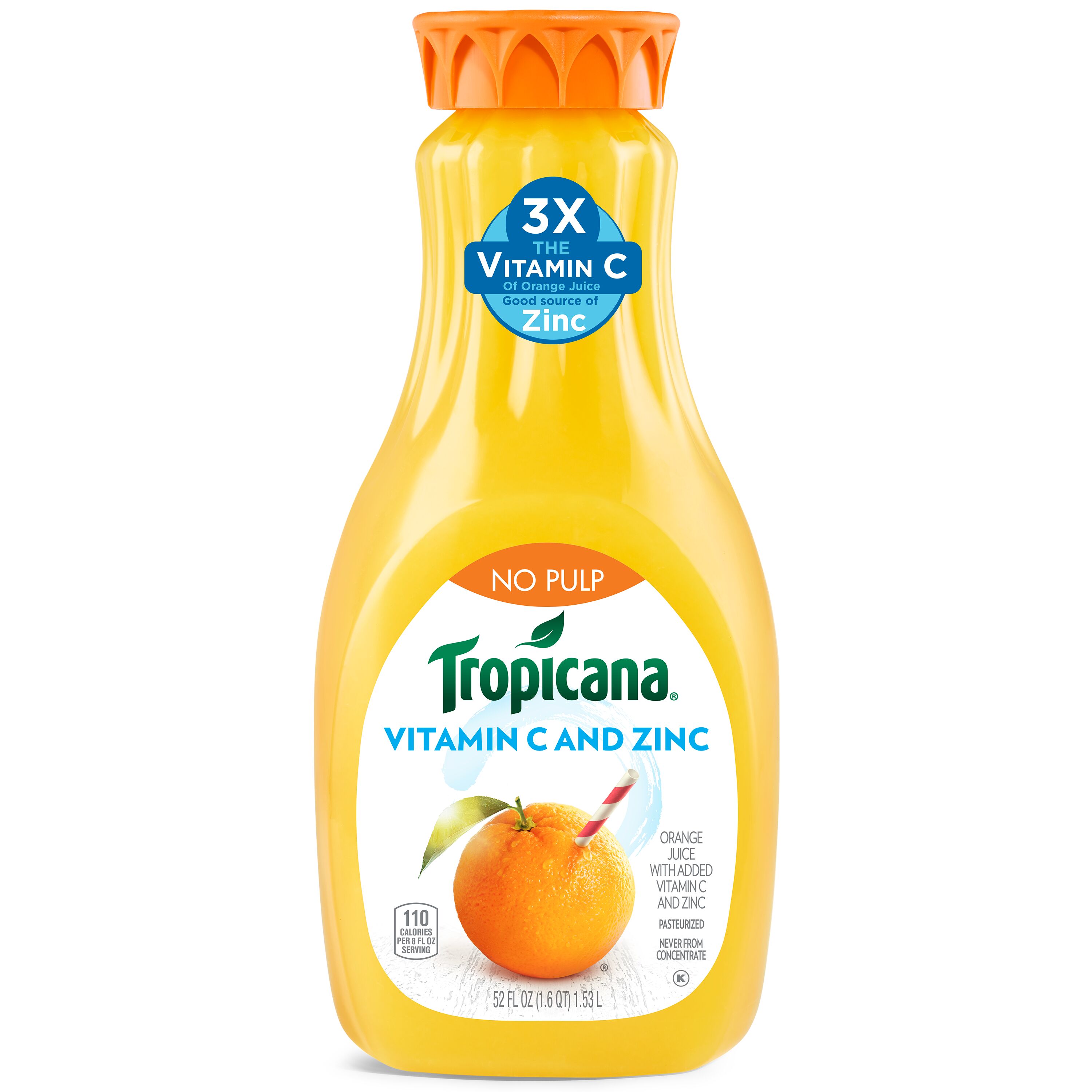 Tropicana, No Pulp, Orange Juice With Vitamin C & Zinc