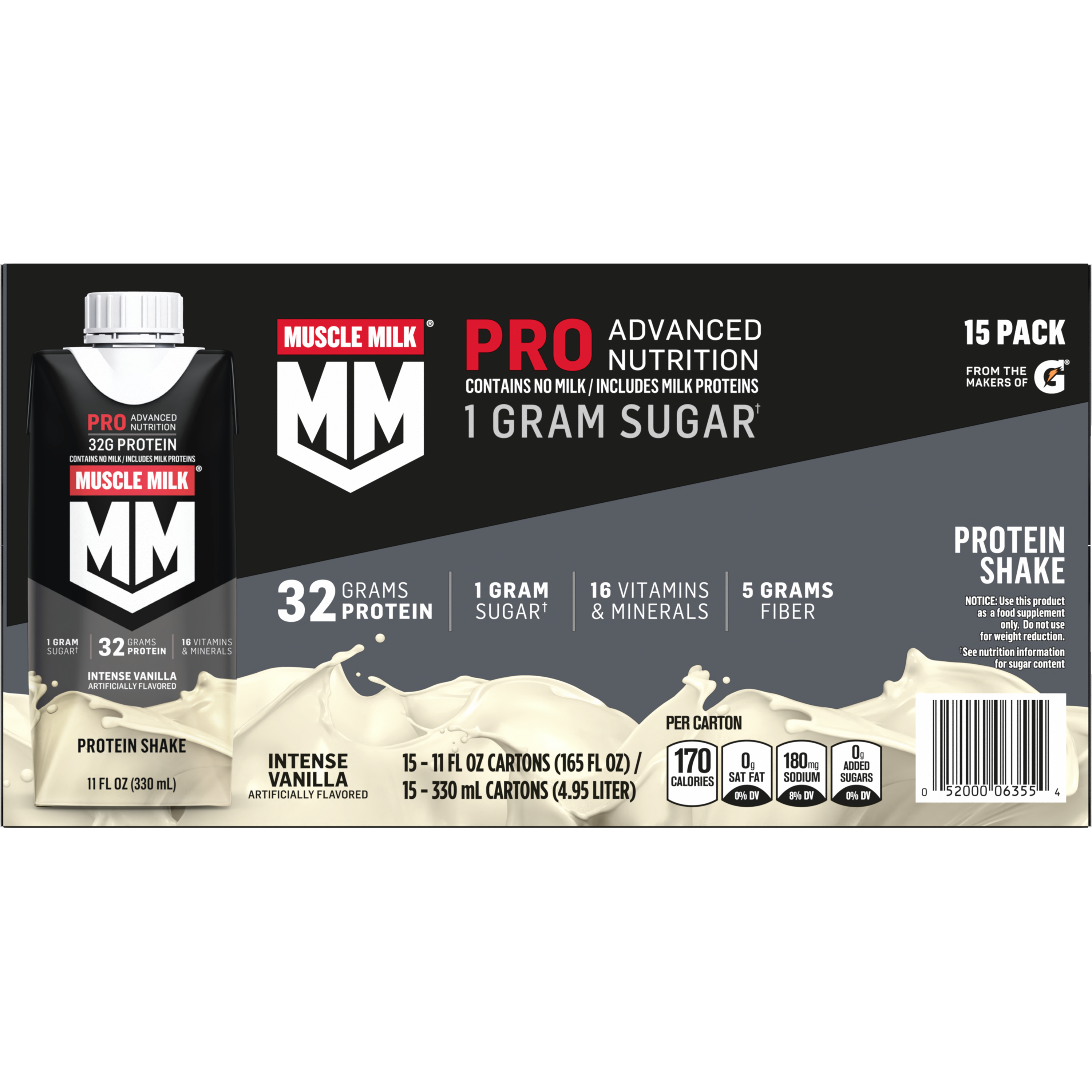 Muscle Milk, Pro Advanced Nutrition, Intense Vanilla Artificially Flavored, Protein Shake