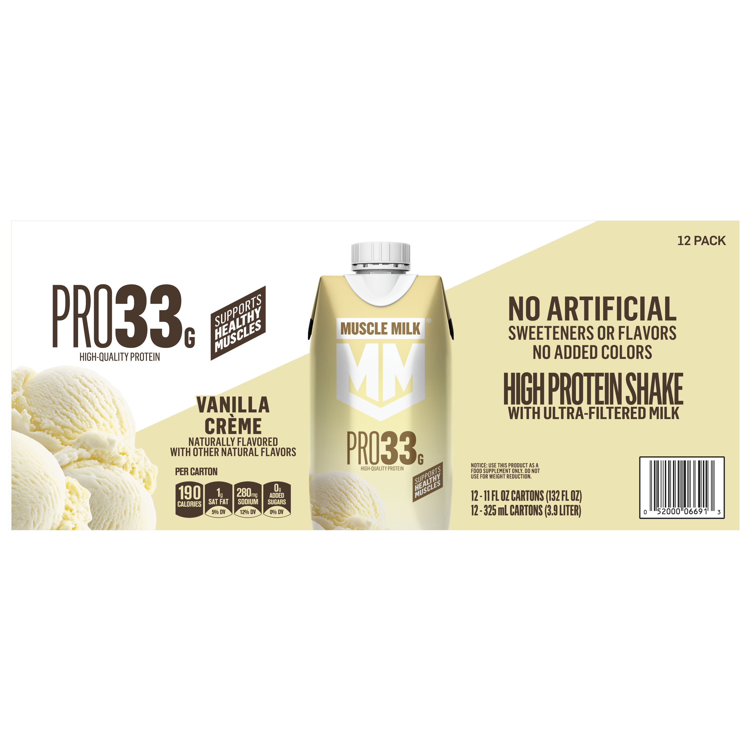 Muscle Milk, Pro33, Vanilla Creme Flavored, High Protein Shake