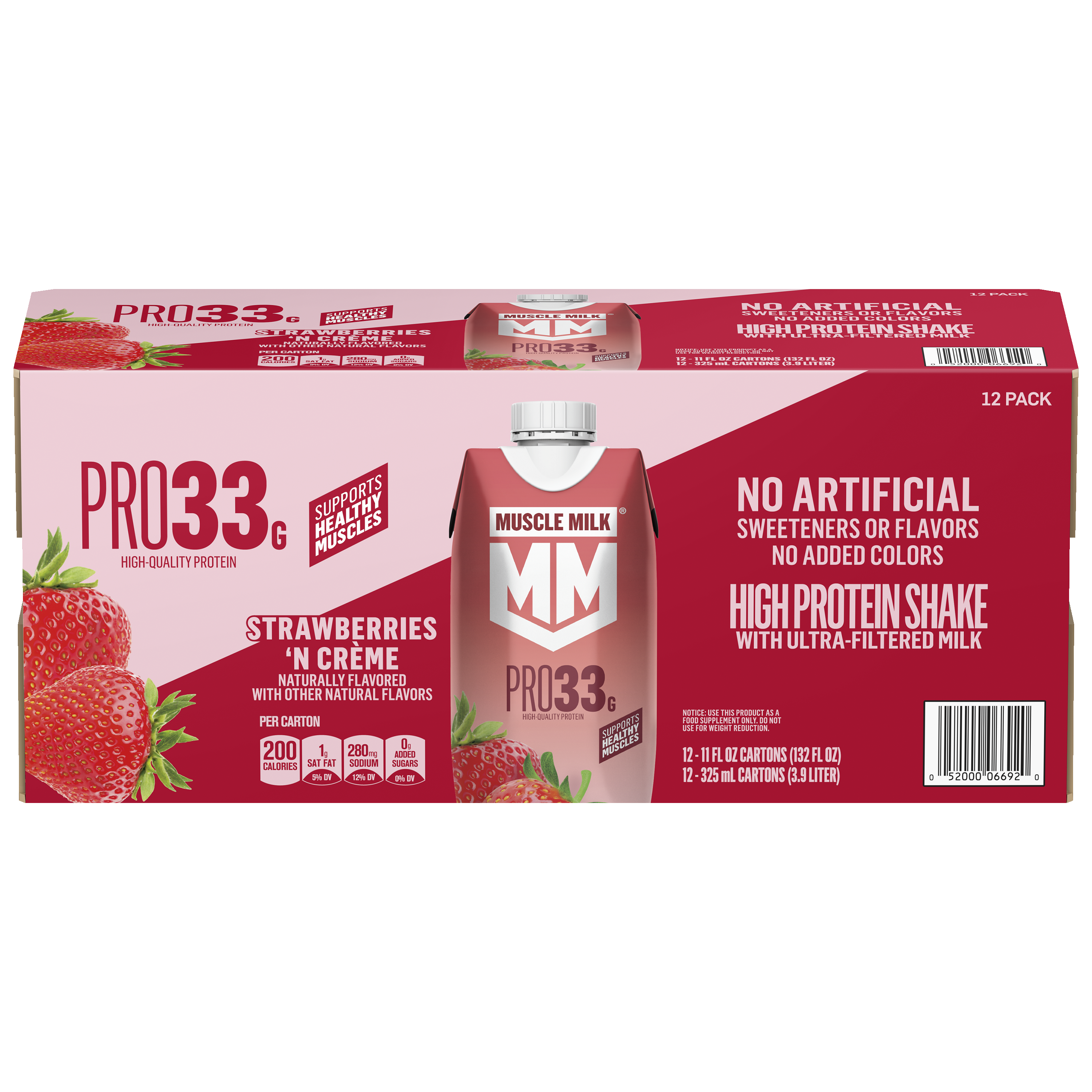 Muscle Milk, Pro33, Strawberries 'N Creme Flavored, High Protein Shake